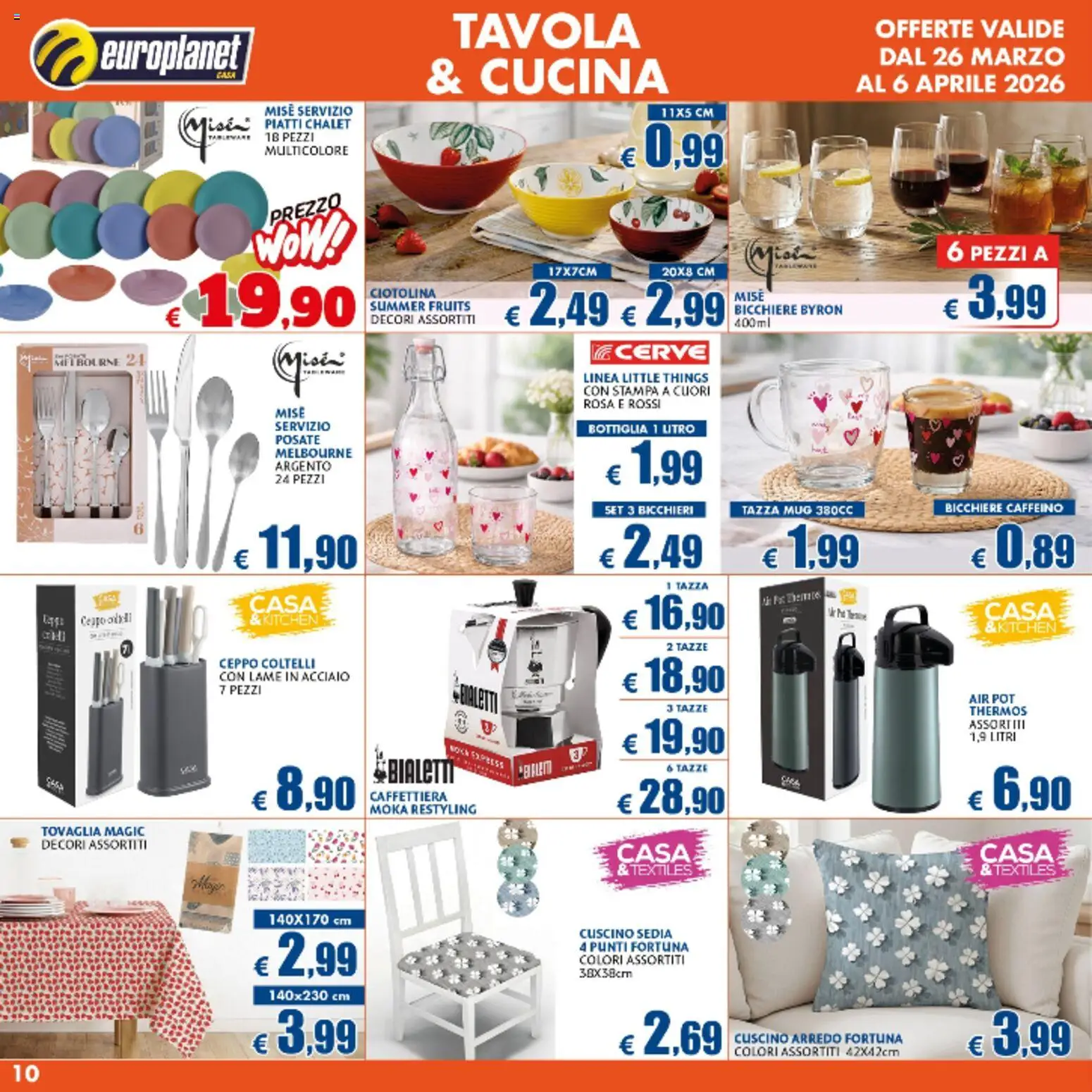 Volantino Europlanet Casa del 26.03.2026 | Pagina: 10 | Prodotti: Posate, Caffettiera, Stampa, Bottiglia
