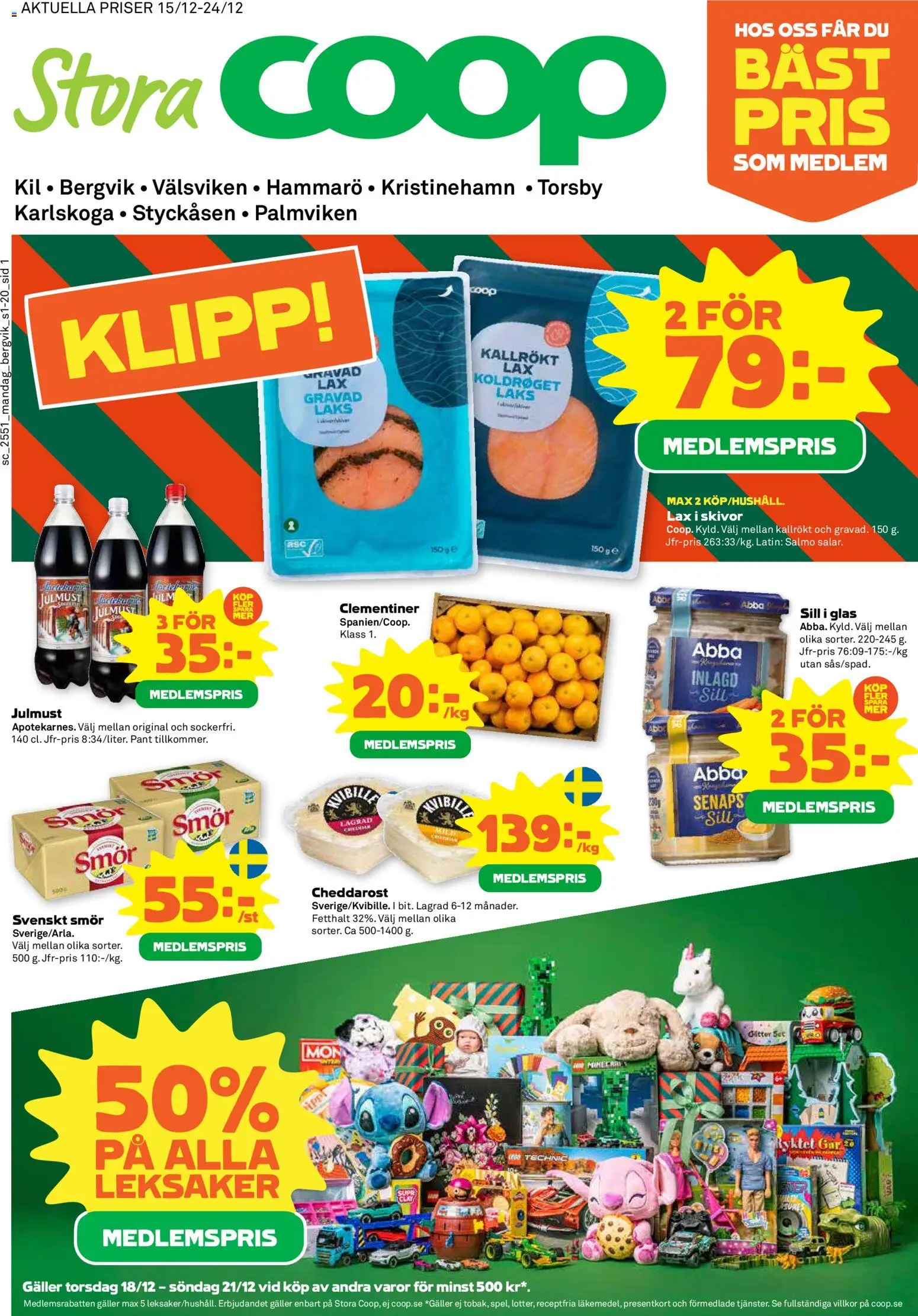Stora Coop reklamblad aktuell från 15.12.2025 | Sida: 1 | Produkter: Galler, Sill, Lax, Smör