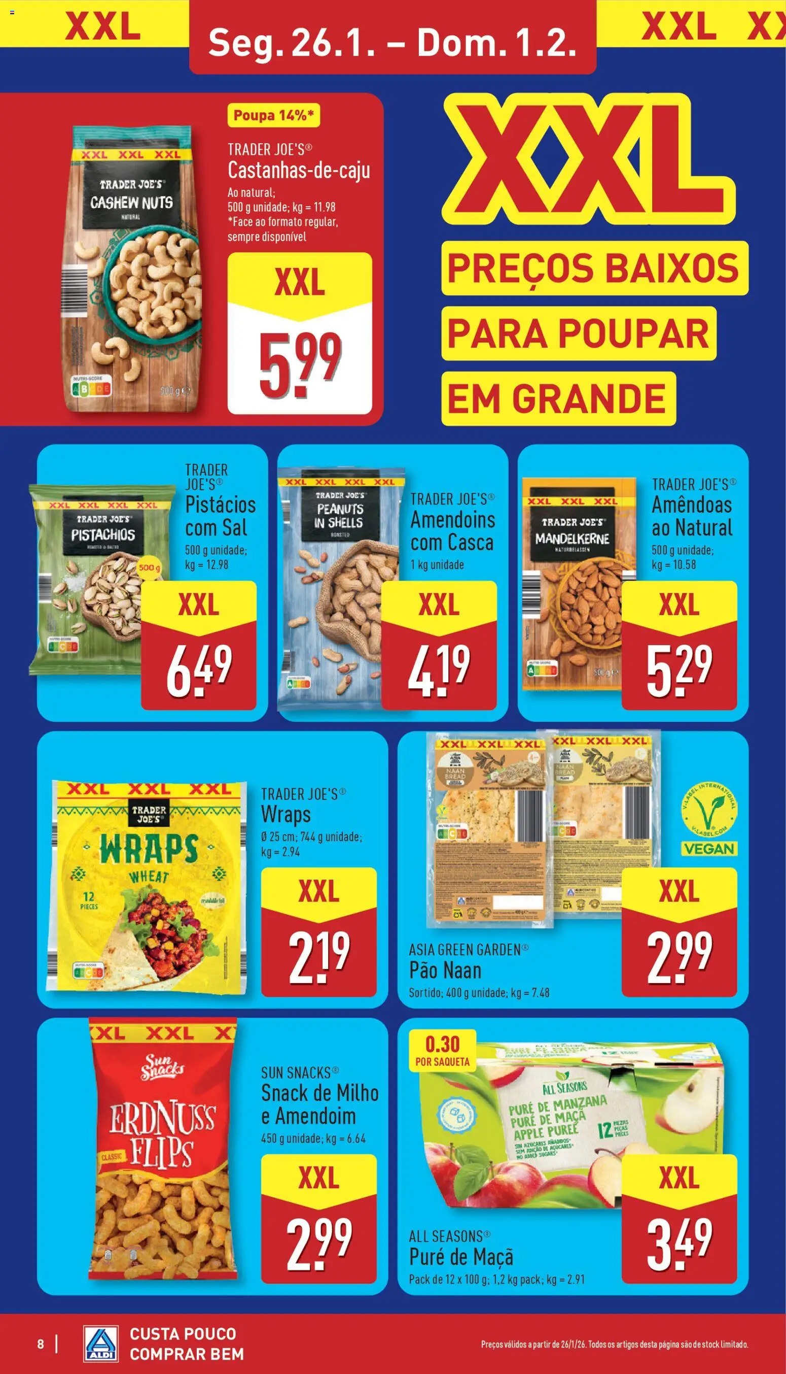 Aldi folheto │ válido de 26.01.2026 | Página: 8 | Produtos: Amendoins, Sal, Pão, Milho