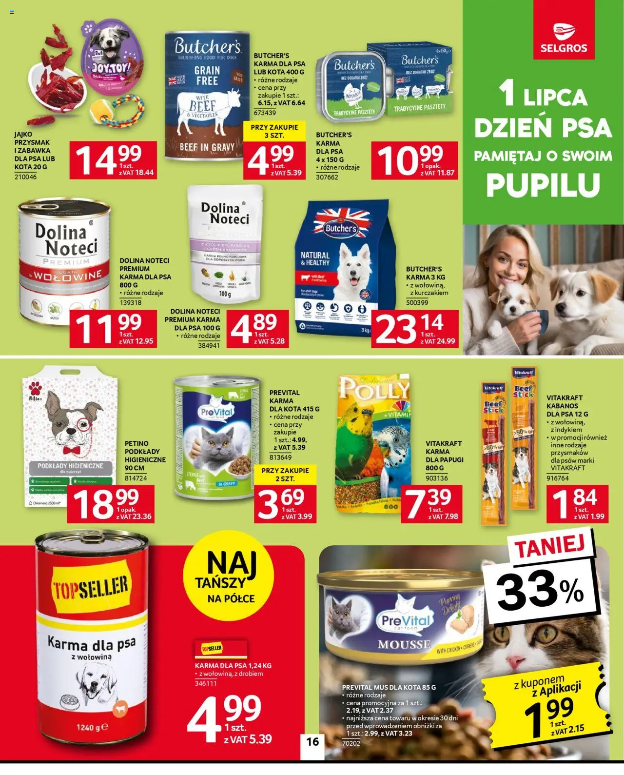 Selgros cash&carry Gazetka od 18.06.2025 | Strona: 16 | Produkty: Podkłady higieniczne, Karma dla kota, Karma dla psa, Wołowina