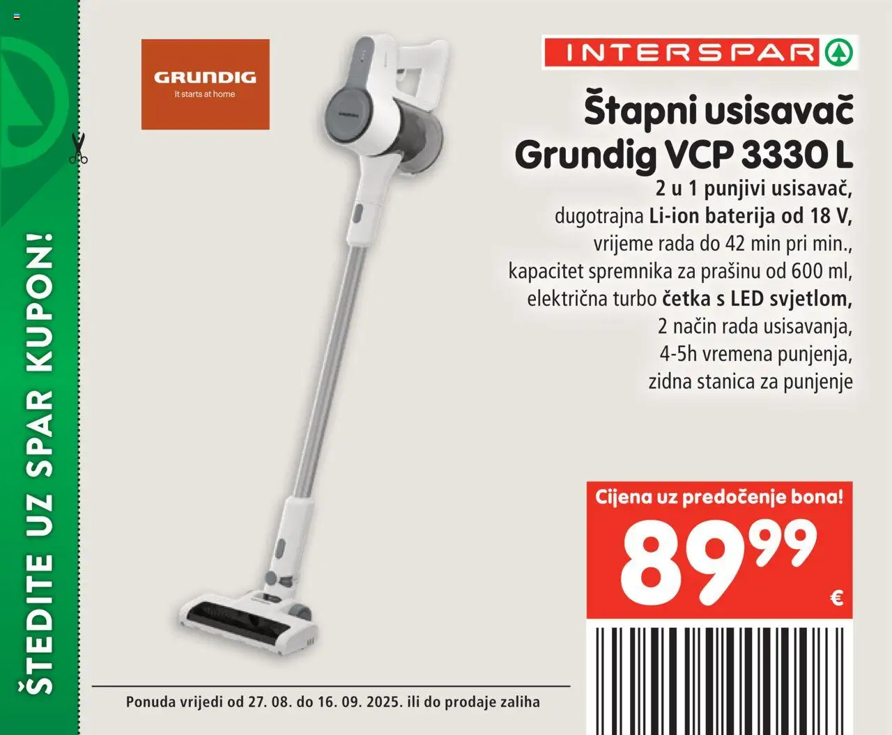 Interspar katalog | vrijedi od 27.08.2025 | Stranica: 11 | Proizvodi: Usisavač, Baterija, Četka
