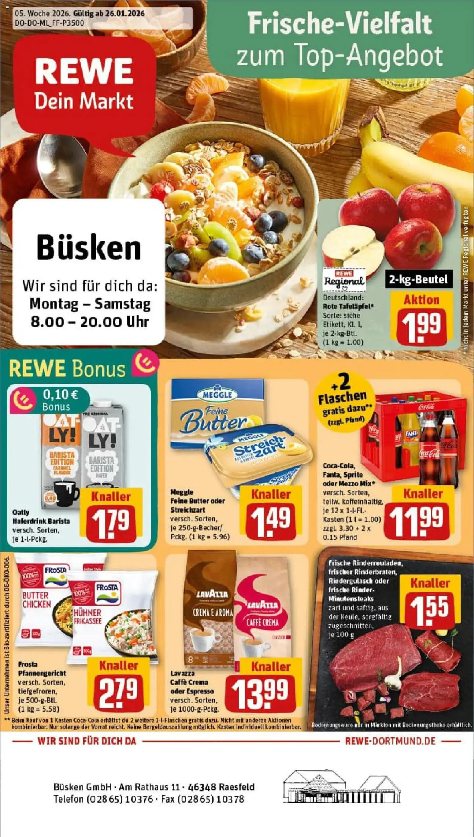 Rewe prospekt Raesfeld	 – gültig ab 26.01.2026 | Seite: 1 | Produkte: Sprite, Cola, Frosta, Telefon