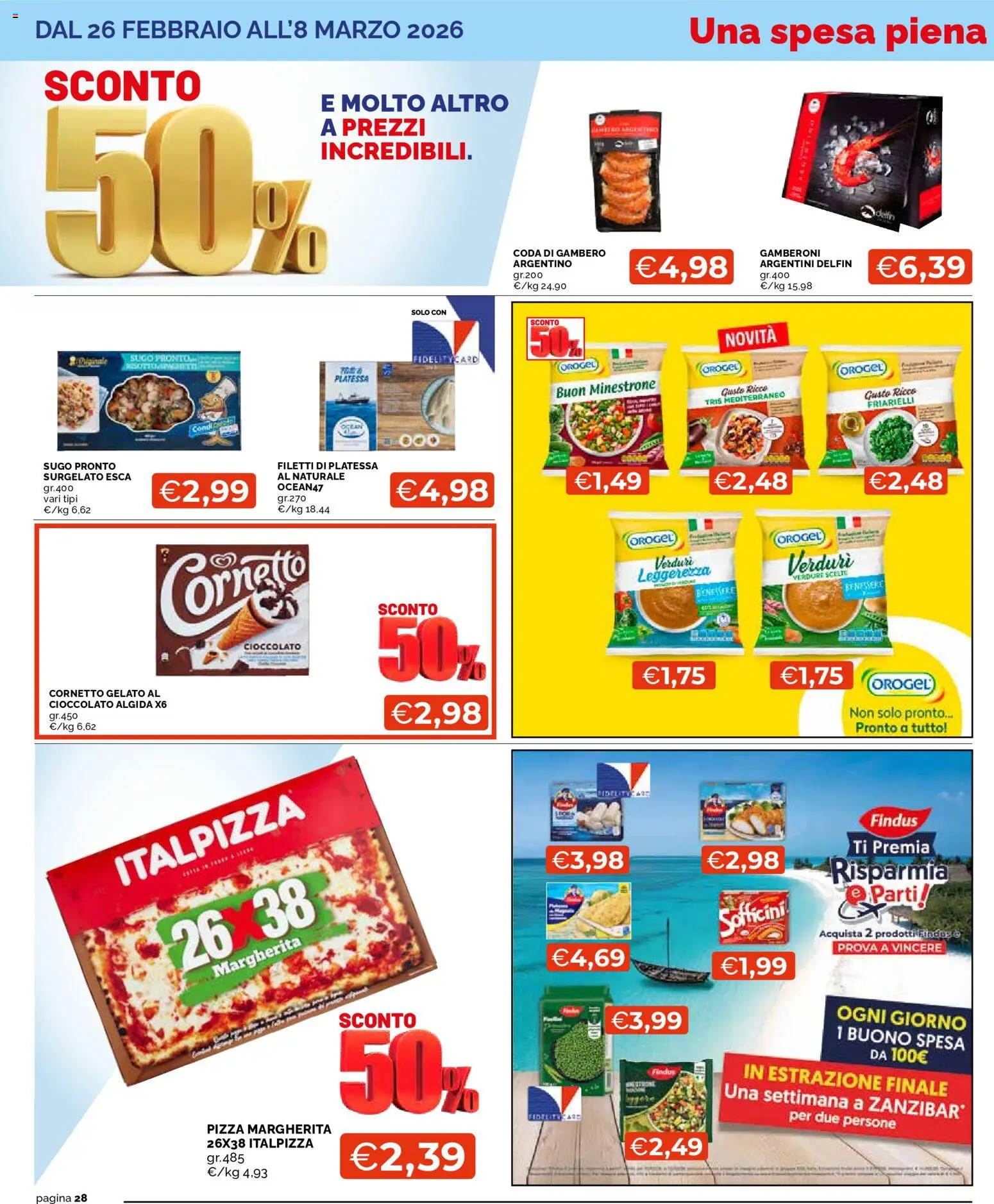 Volantino Mercatò del 26.02.2026 | Pagina: 28 | Prodotti: Cioccolato, Cornetto, Gamberoni, Friarielli