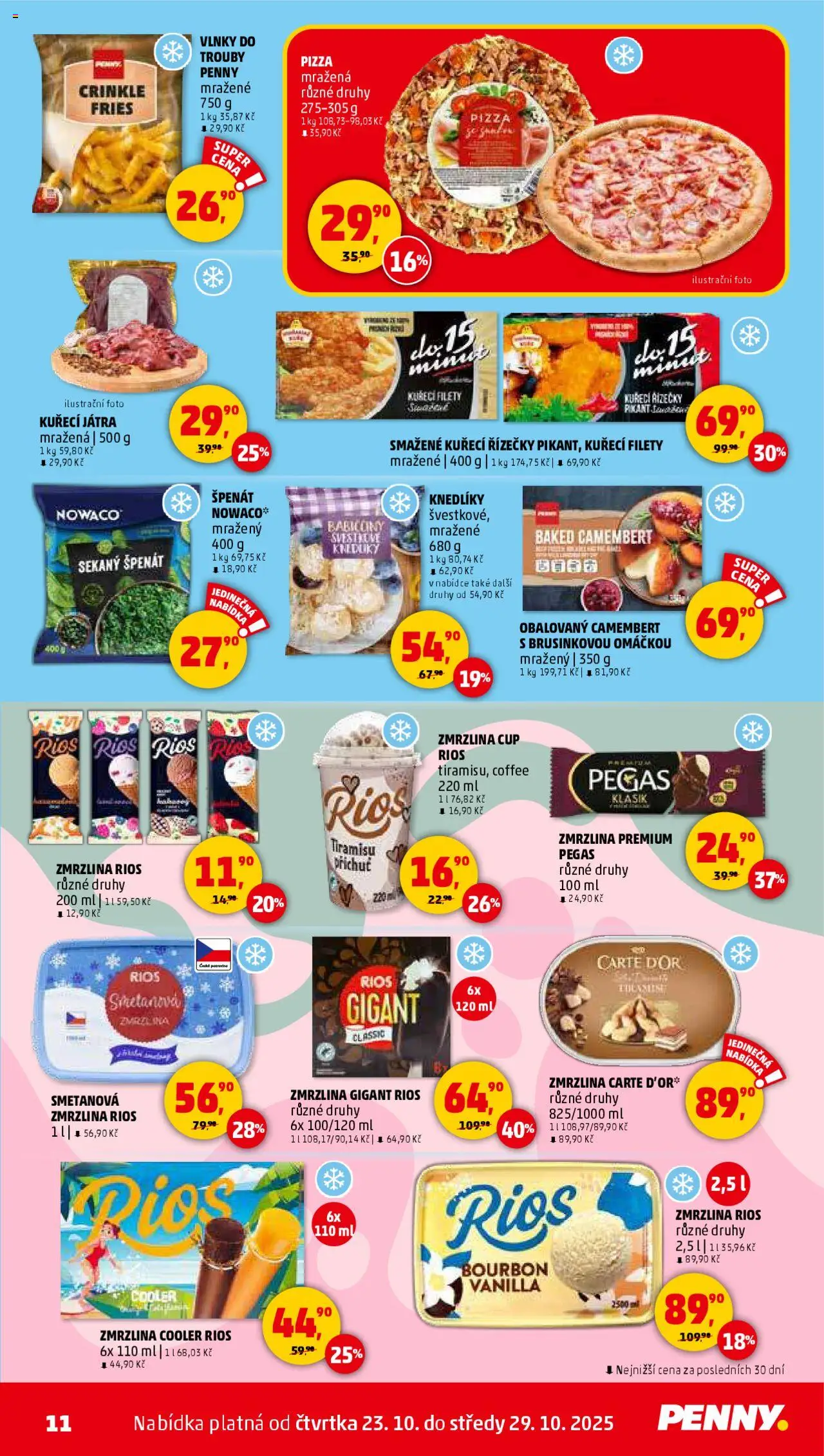 Penny Market leták - Čtvrtečník od 23.10.2025 | Strana: 11 | Produkty: Zmrzlina, Rios, Špenát, Carte d'or
