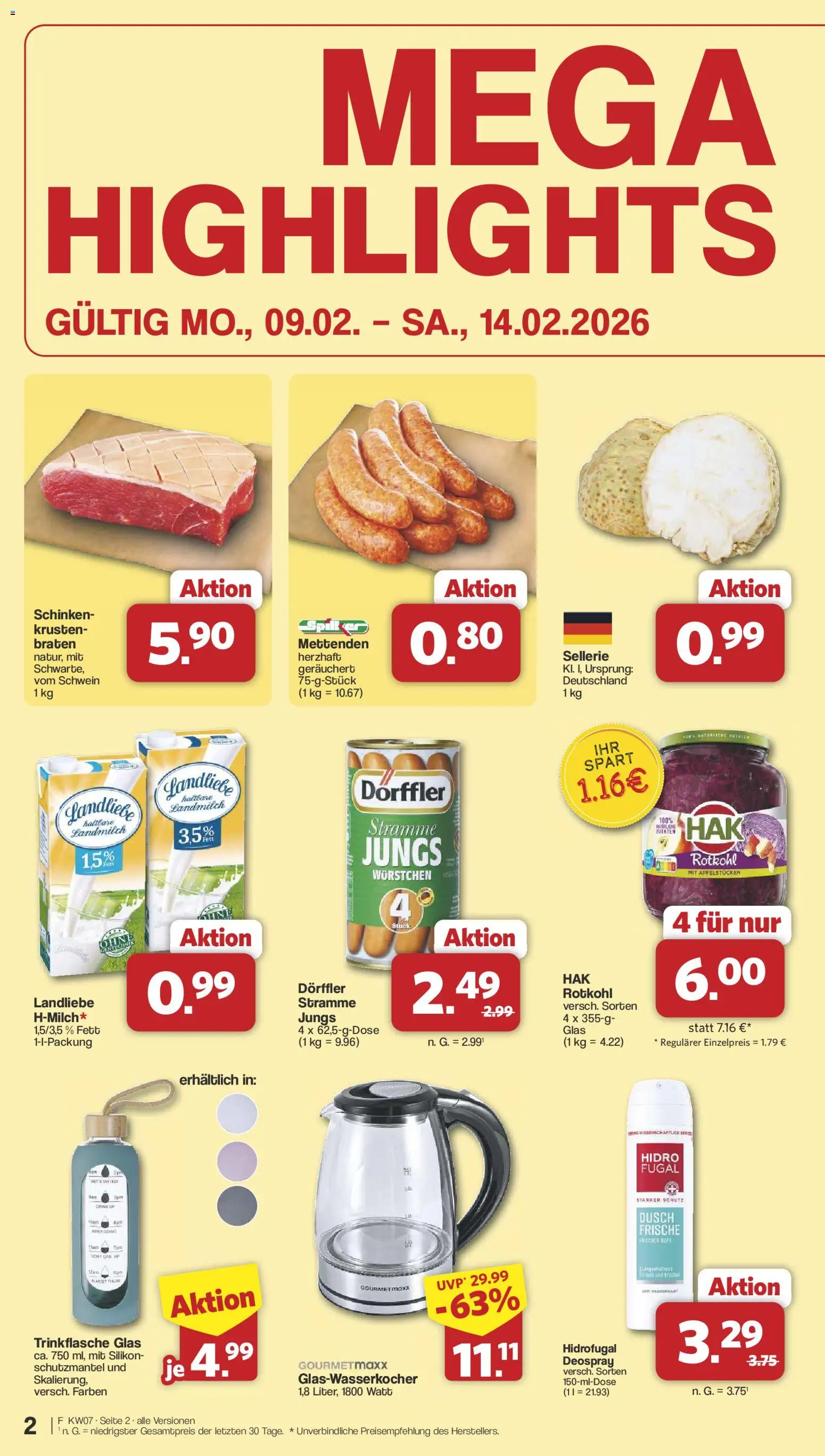 Famila Nordwest Prospekt 	 – gültig ab 08.02.2026 | Seite: 2 | Produkte: Rotkohl, Duft, Deospray, Schinken