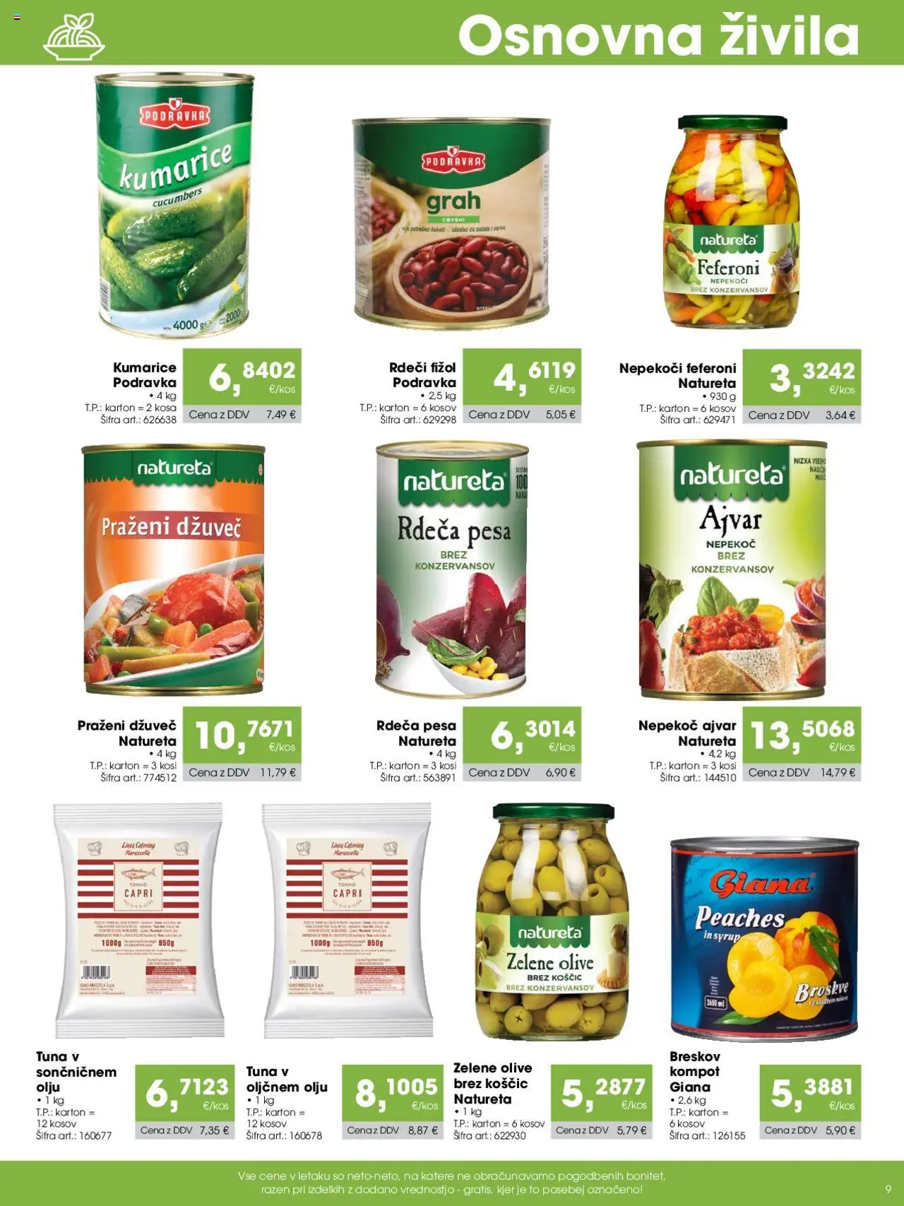 Novi Tuš katalog ponudbe – veljaven od 07.10.2025 | Stran: 9 | Izdelki: Olive, Kumarice, Pesa, Grah