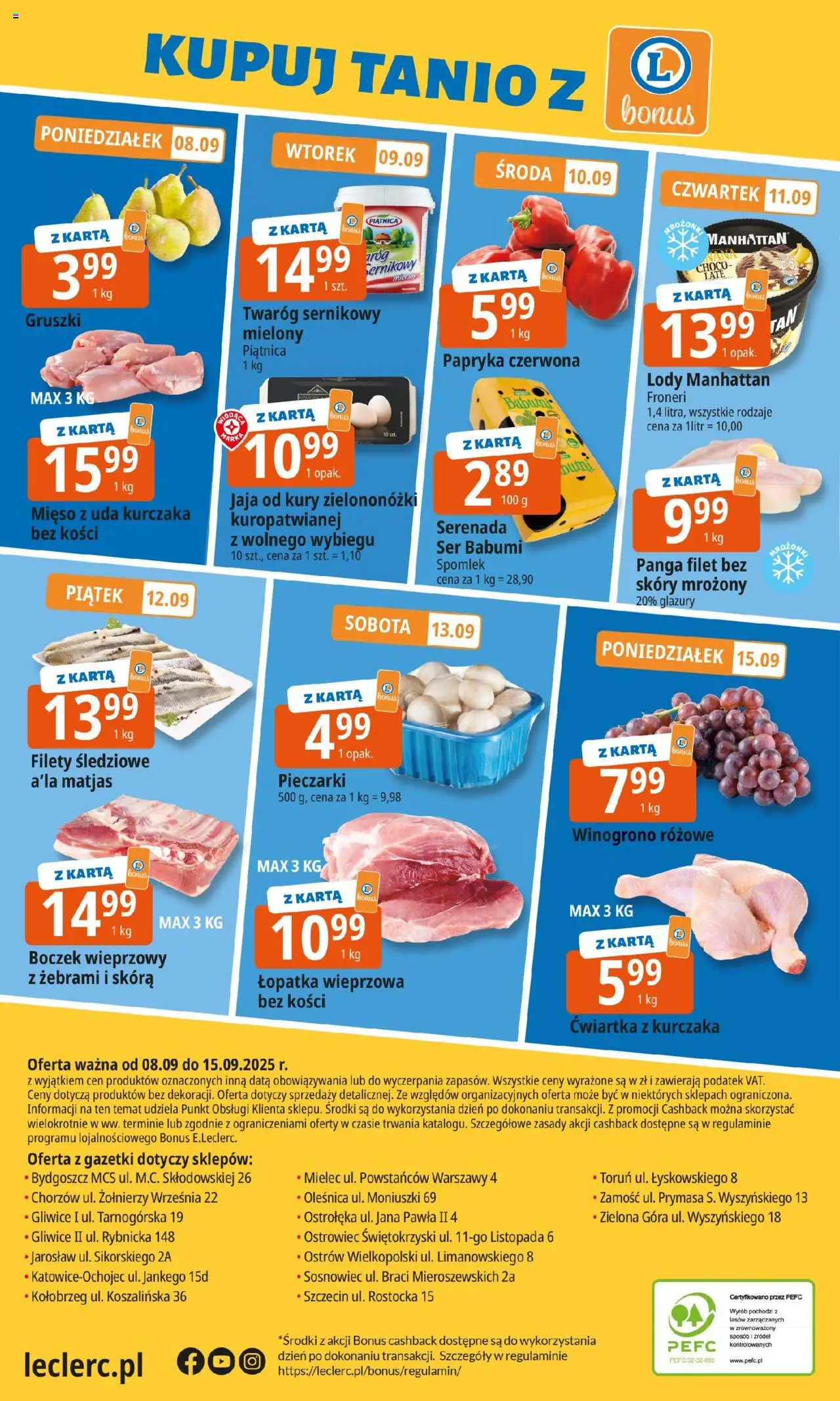E.Leclerc Gazetka - Zamość od 08.09.2025 | Strona: 20 | Produkty: Boczek wieprzowy, Papryka, Ćwiartka z kurczaka, Jaja