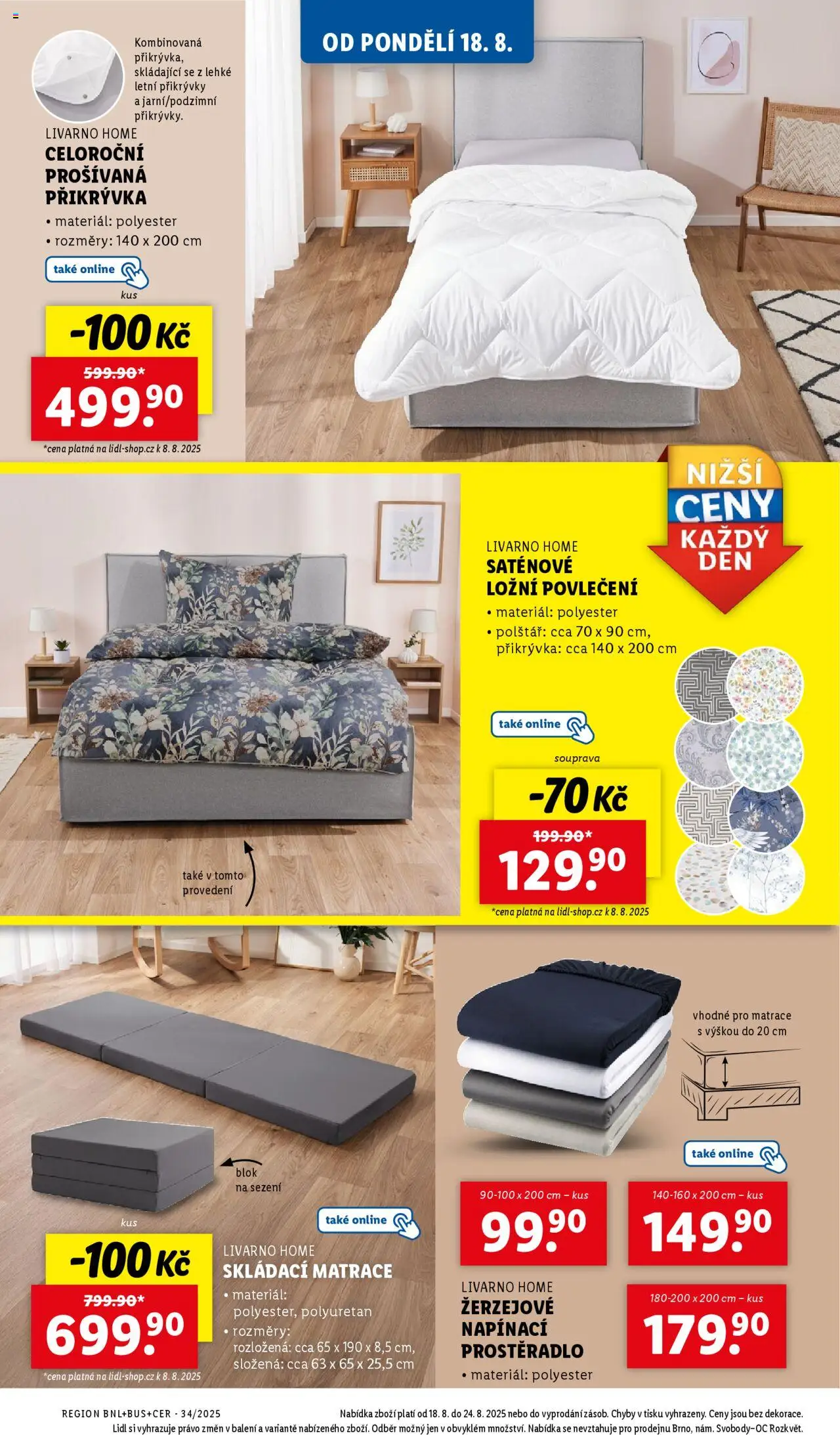 Lidl leták od 18.08.2025 | Strana: 44 | Produkty: Skládací matrace, Blok, Ložní povlečení, Polštář