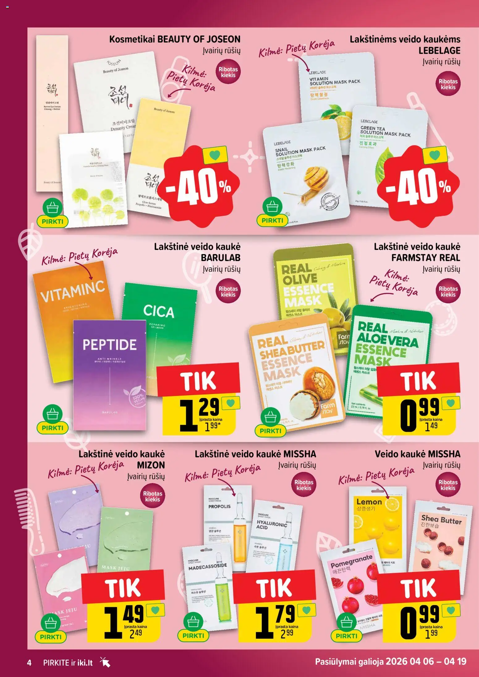 IKI akcijos nuo 13.04.2026 | Puslapis: 4 | Prekių: Kaukė, Veido kaukė