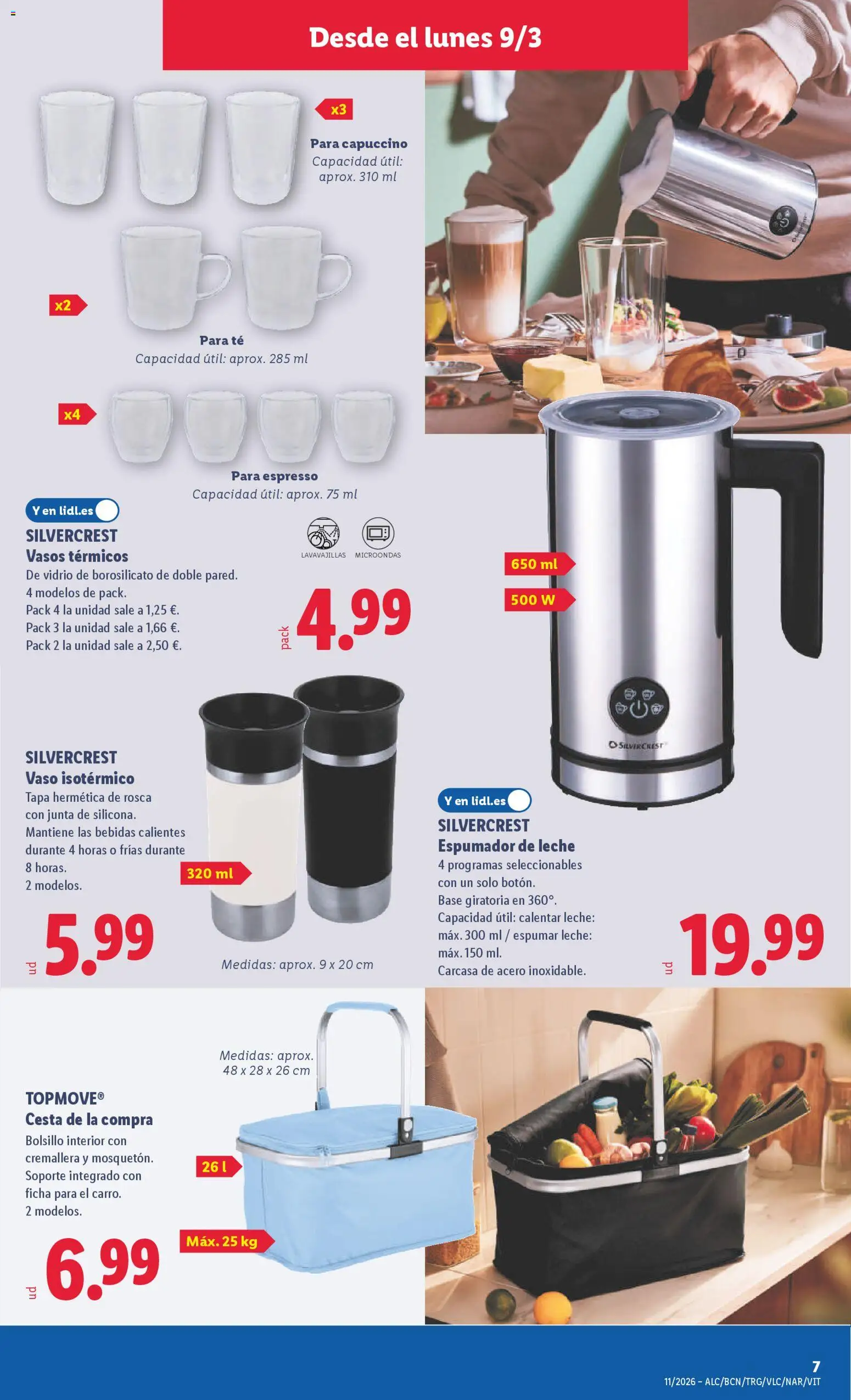 Lidl folleto de bazar │ válido desde el 09.03.2026 | Página: 17 | Productos: Leche, Vasos, Lavavajillas, Cesta