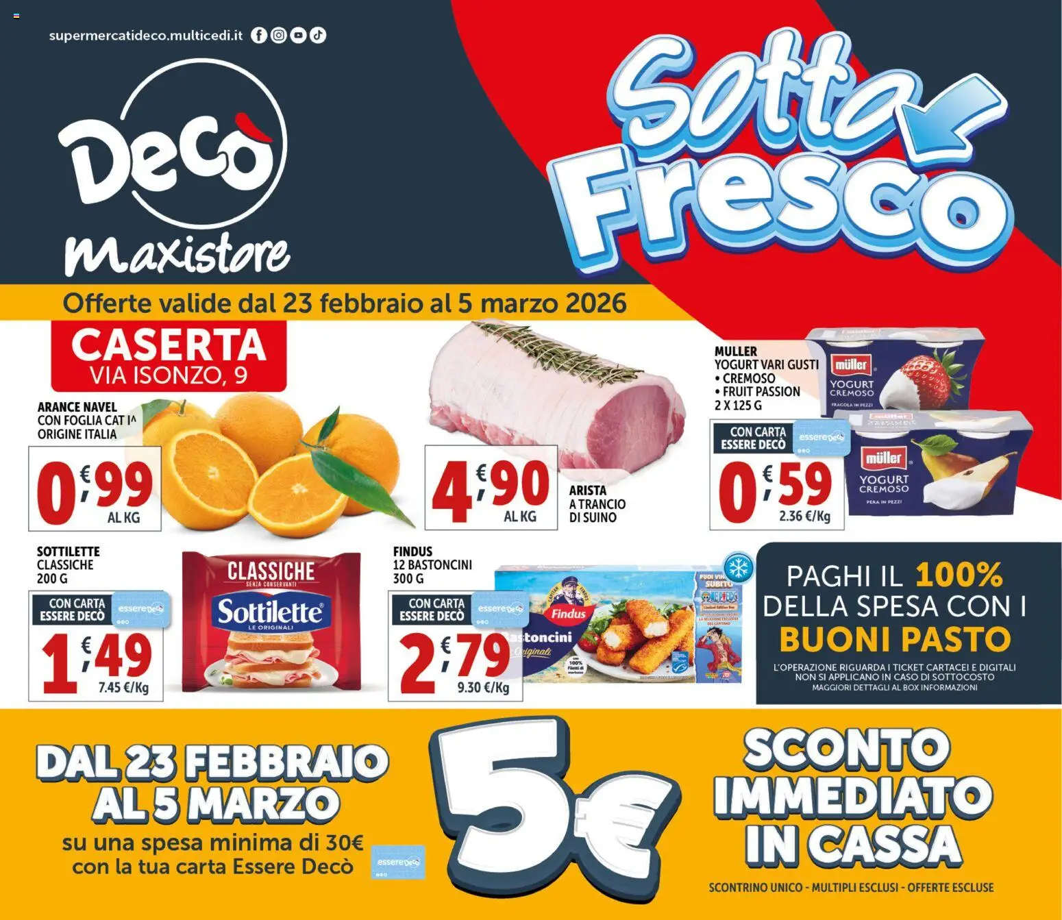Volantino Decò del 23.02.2026 | Pagina: 1 | Prodotti: Yogurt, Arance, Suino, Pera