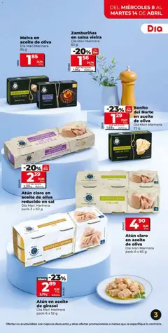 Vista previa Atún claro en aceite de oliva reducido en sal, pack-3 x 60 g válido desde el 08.04.2026 | Página: 3 | Productos: Aceite, Aceite de oliva, Aceite de girasol, Atún claro