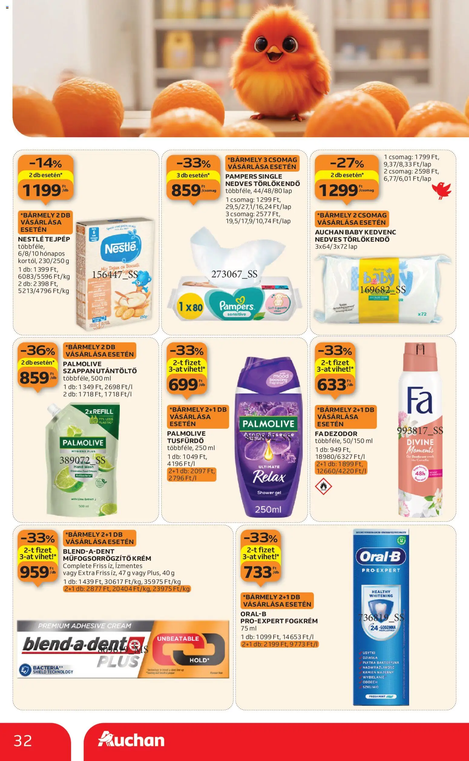 Auchan akciós ujság - amely érvényes a következő dátumtól: 08.01.2026 | Oldal: 32 | Termékek: Lime, Pampers, Nedves törlőkendő, Tusfürdő