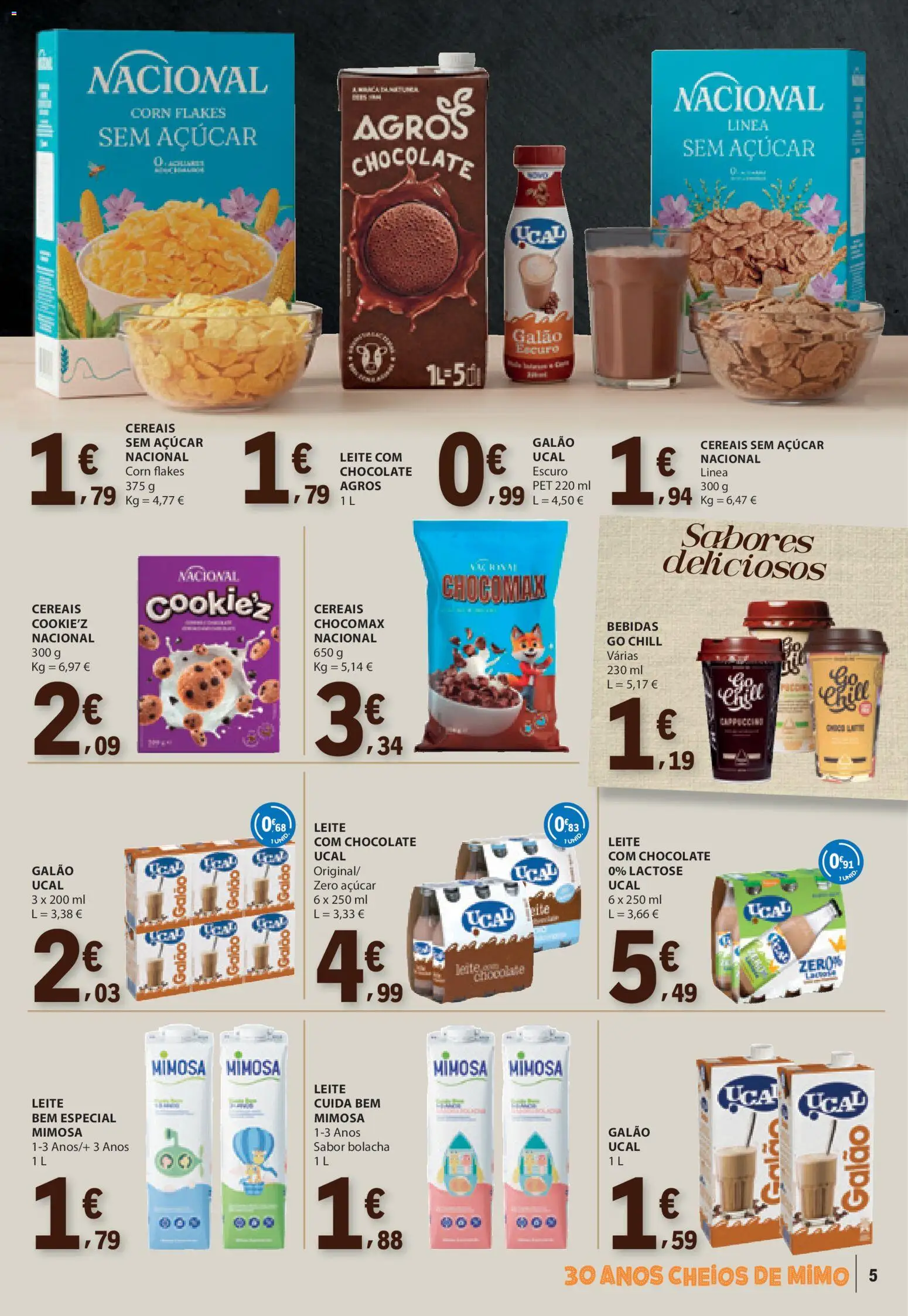 E.Leclerc Bolachas e Bebidas Quentes │ válido de 18.02.2026 | Página: 5 | Produtos: Leite, Chocolate, Açúcar, Cereais