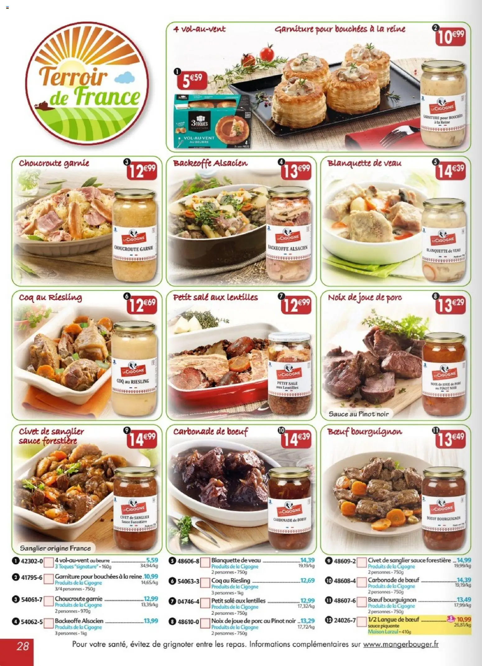 {H1} | Page: 28 | Produits: Bœuf bourguignon, Noix de joue de porc, Langue de bœuf, Noix