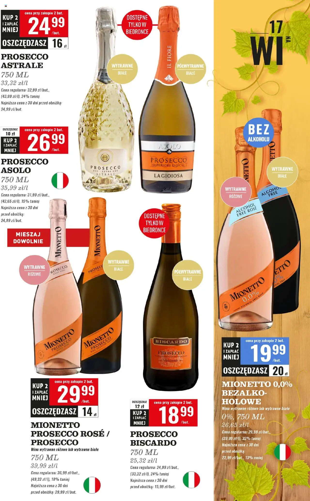 Biedronka gazetka - Czas na toast od 22.09.2025 | Strona: 17 | Produkty: Mionetto prosecco, Wino, Prosecco
