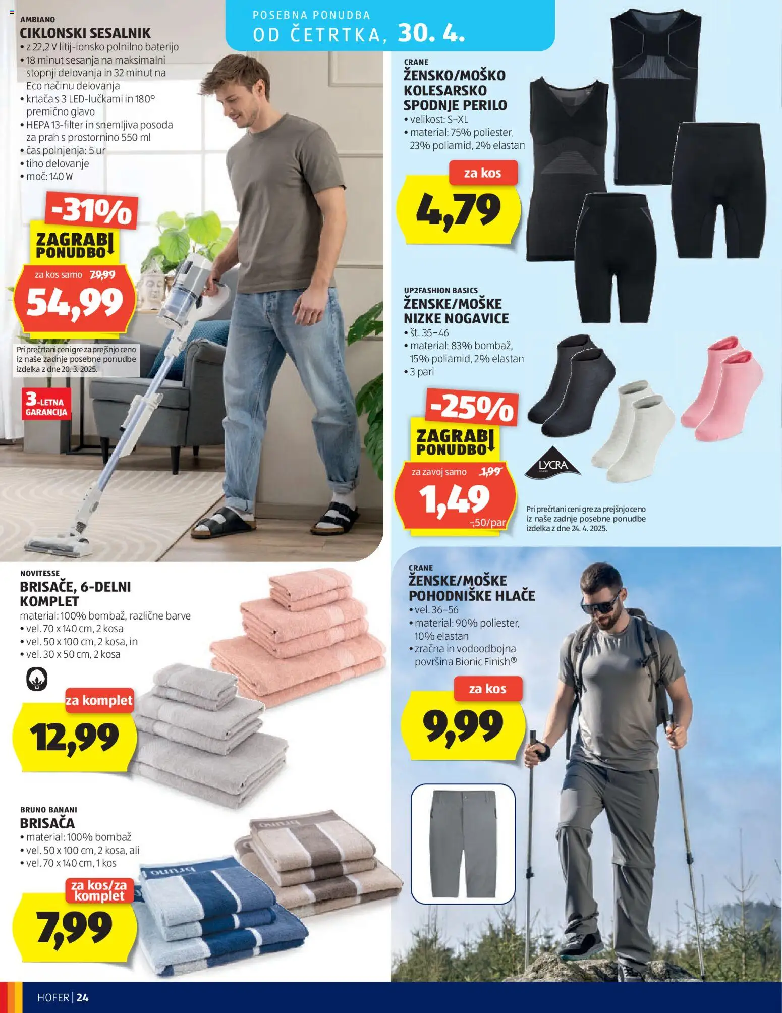 Novi Hofer katalog ponudbe – veljaven od 22.04.2026 | Stran: 24 | Izdelki: Kos, Hlace, Nogavice, Sesalnik