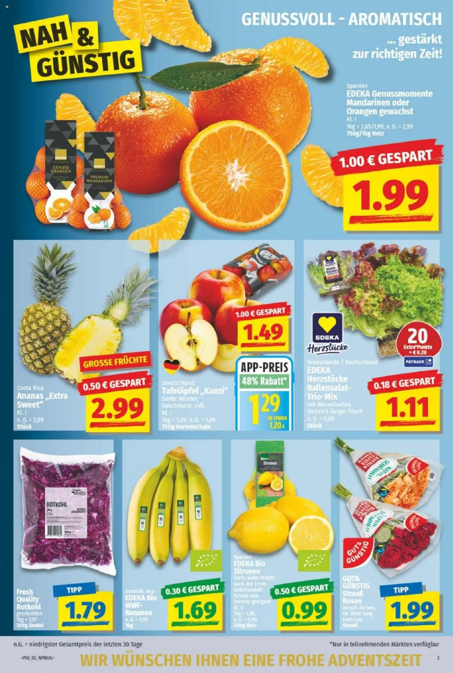 NP Discount Prospekt – gültig ab 08.12.2025 | Seite: 3 | Produkte: Rotkohl, Bananen, Mandarinen, Orangen