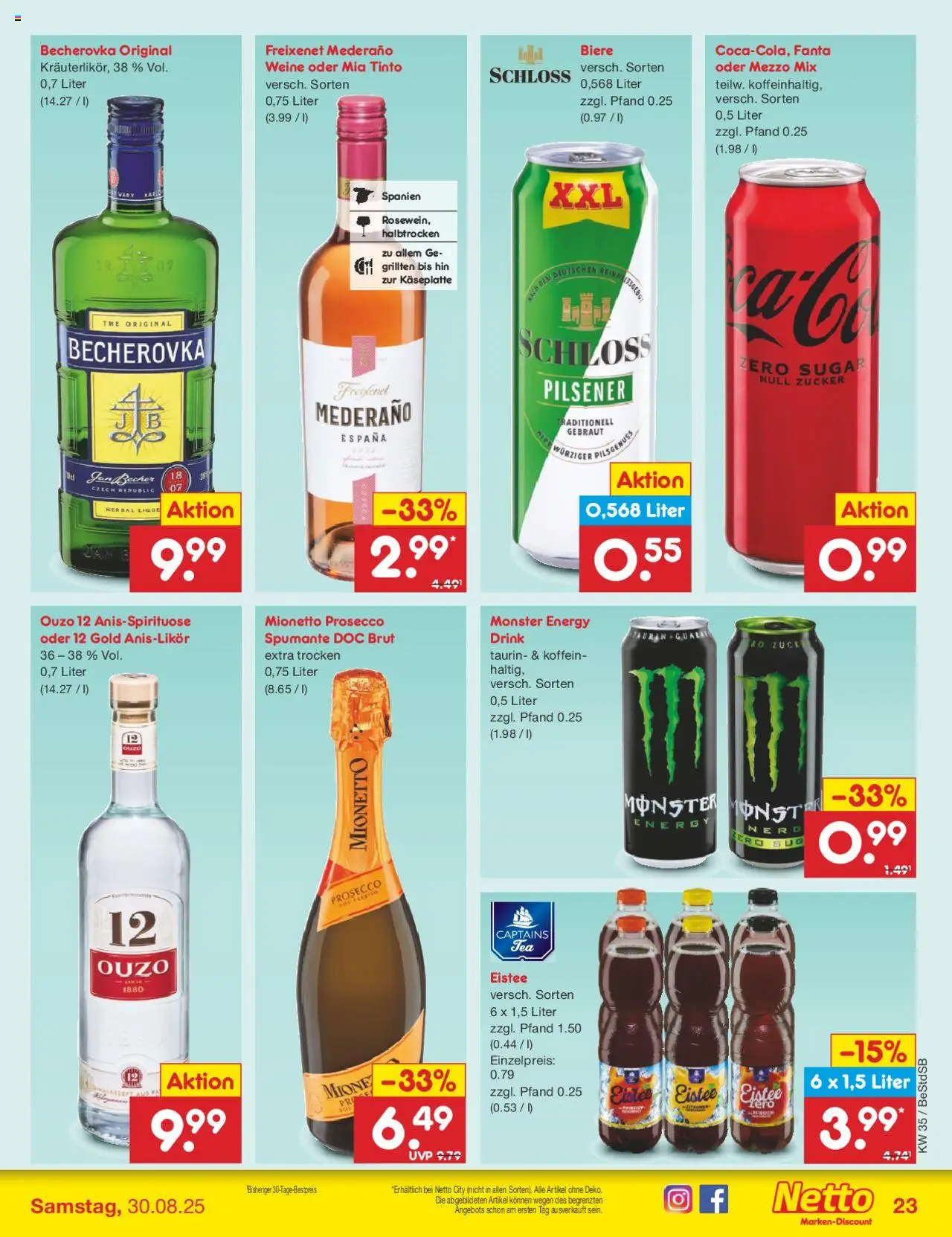 Netto Marken-Discount Prospekt 	 - gültig ab dem 25.08.2025 | Seite: 33 | Produkte: Mezzo mix, Ouzo, Monster, Zucker