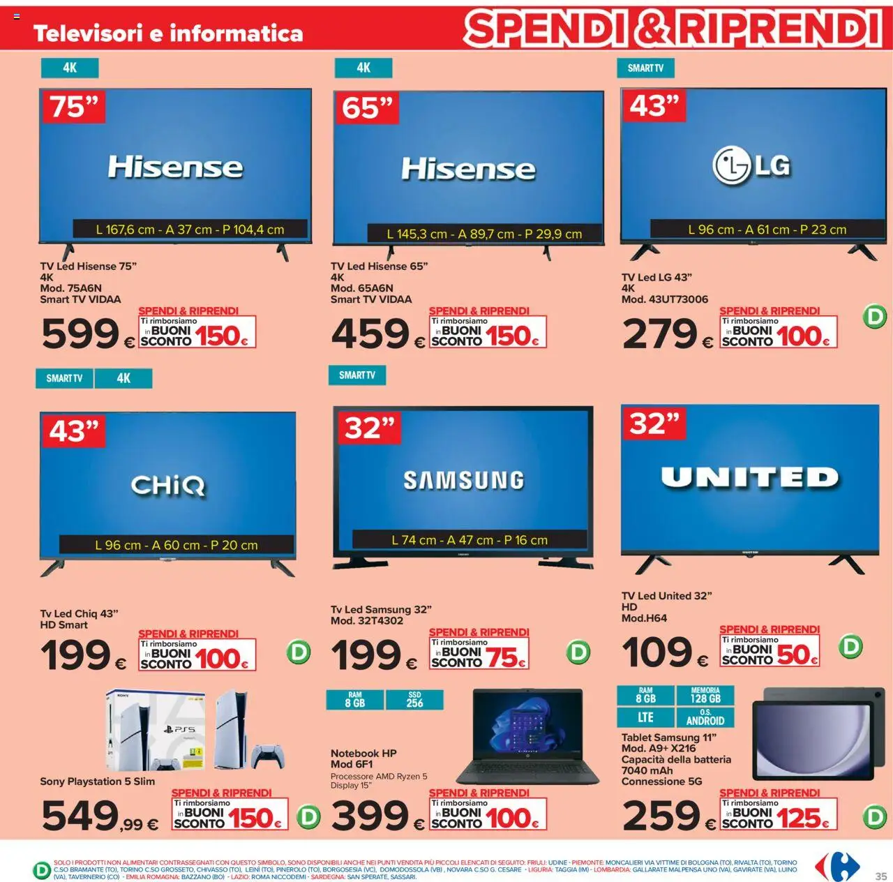 Volantino Carrefour del 05.05.2025 | Pagina: 35 | Prodotti: Laptop, TV, Playstation, Batteria