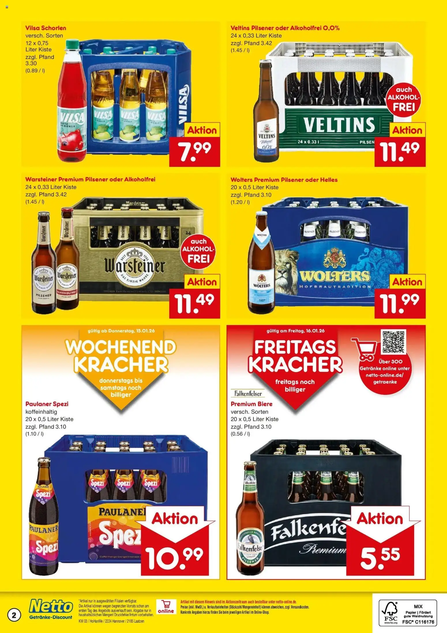Netto Marken-Discount prospekt Laatzen	 – gültig ab 12.01.2026 | Seite: 2 | Produkte: Paulaner spezi, Warsteiner, Paulaner, Veltins