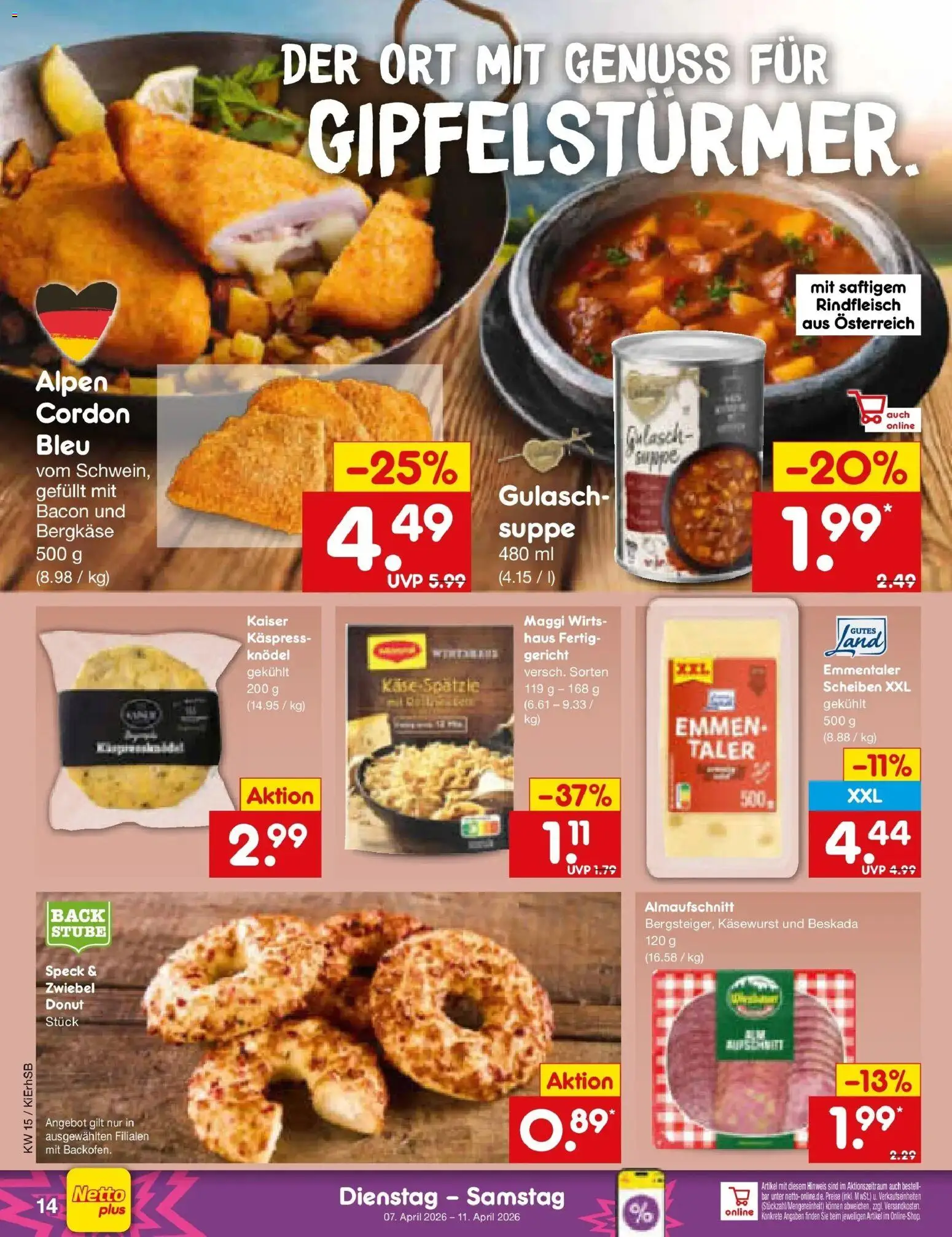Netto Marken-Discount Prospekt Oberhaid	 – gültig ab 05.04.2026 | Seite: 16 | Produkte: Maggi, Käse, Gulasch, Rindfleisch