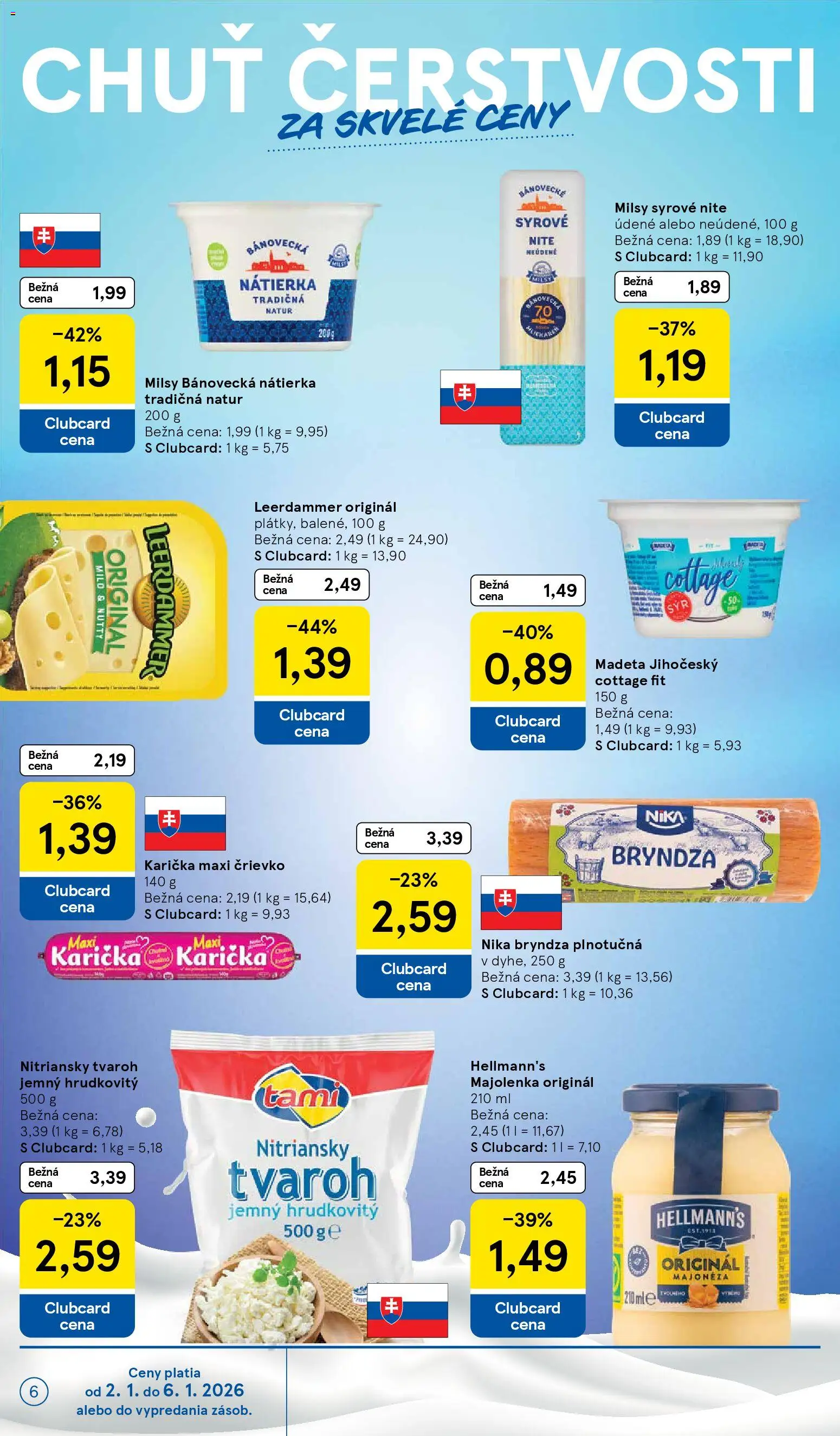 Nové Tesco akcie – leták je platný od 02.01.2026 | Strana: 6 | Produkty: Bryndza, Tvaroh