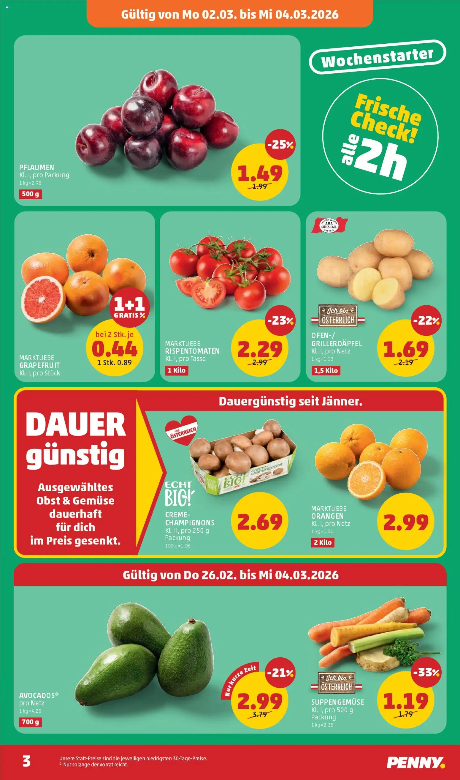 Penny Markt Flugblatt gültig ab 26.02.2026 | Seite: 3 | Produkte: Grapefruit, Obst, Creme, Orangen