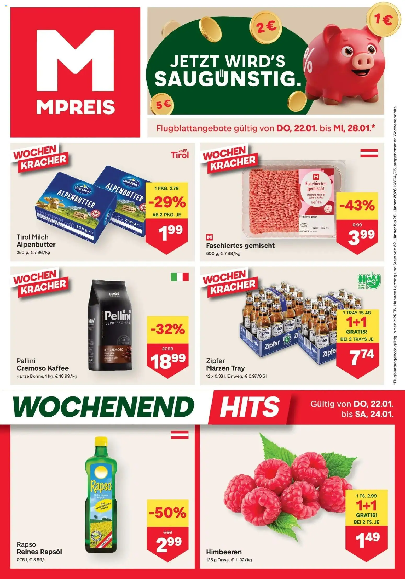 MPREIS Steyr gültig ab 22.01.2026 | Seite: 1 | Produkte: Milch, Kaffee