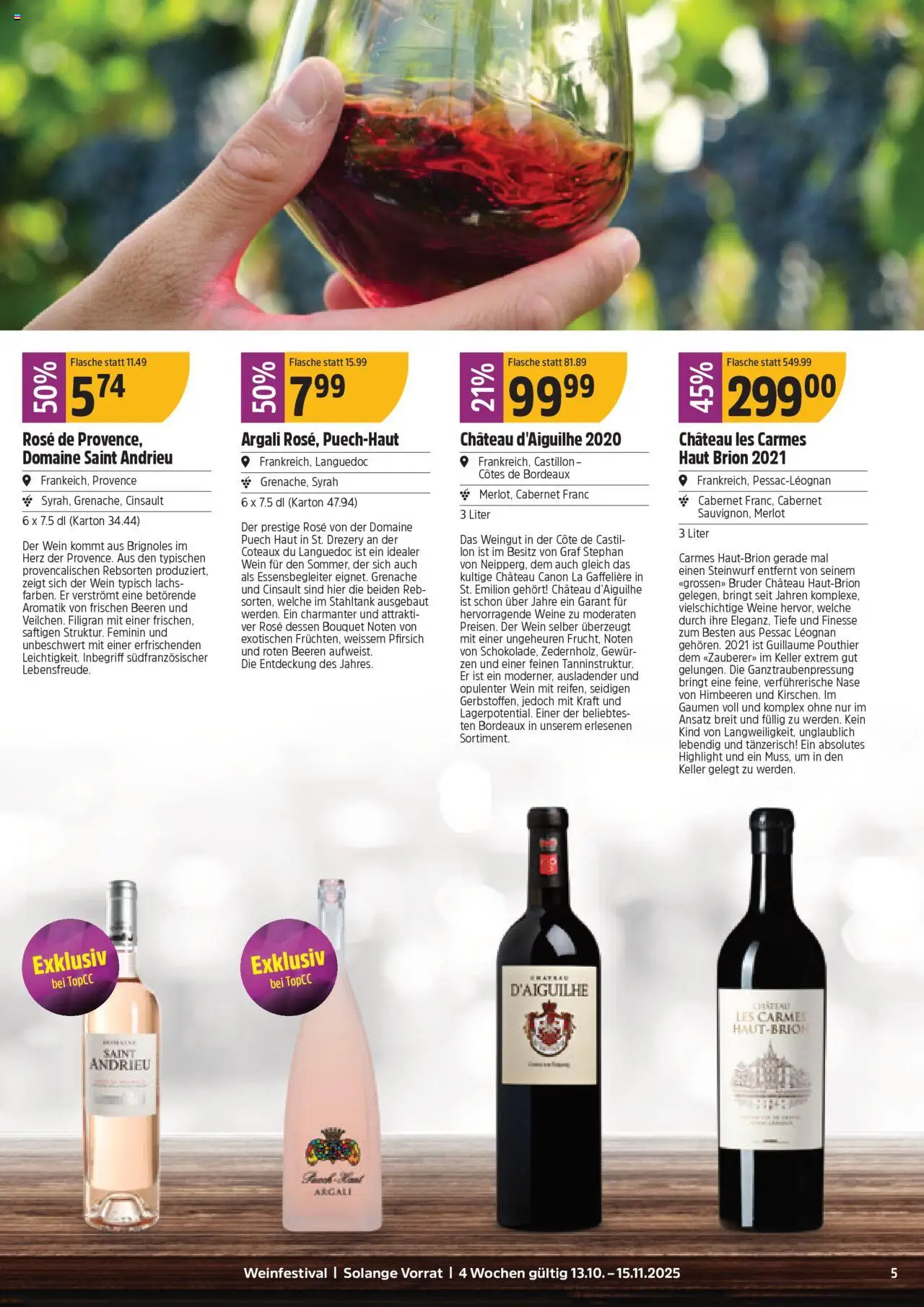 TopCC Aktionen Weinfestival – gültig ab 13.10.2025 | Seite: 5 | Produkte: Merlot, Lachs, Wein, Pfirsich