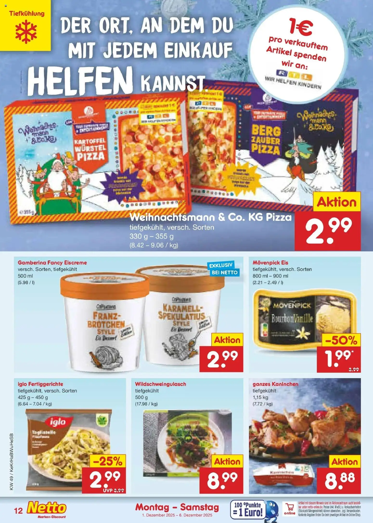 Netto Marken-Discount prospekt Jüchen	 – gültig ab 01.12.2025 | Seite: 12 | Produkte: Kaninchen, Fertiggerichte, Pizza, Eis