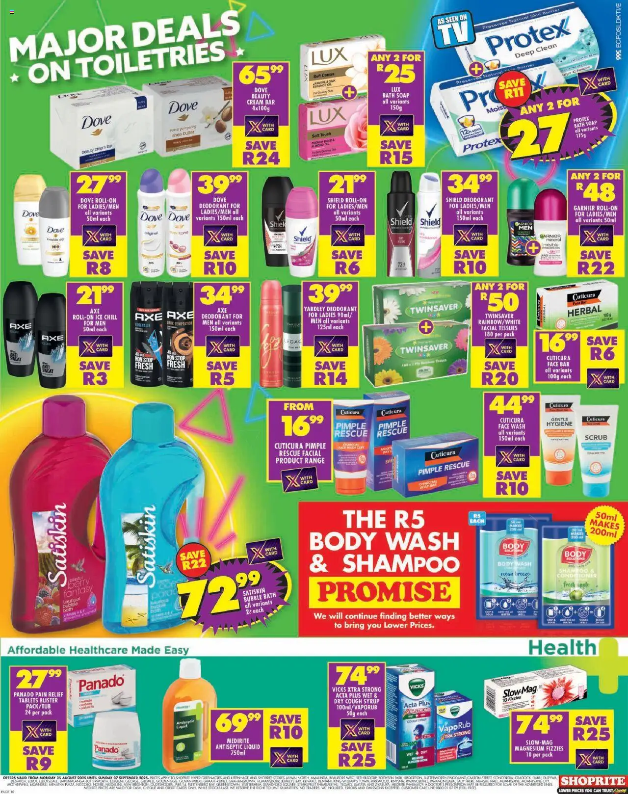 Shoprite Eastern Cape - Major Deals │ valid from 25.08.2025 | Page: 10 | Products: Bath, Cough syrup, Cream, Scrub