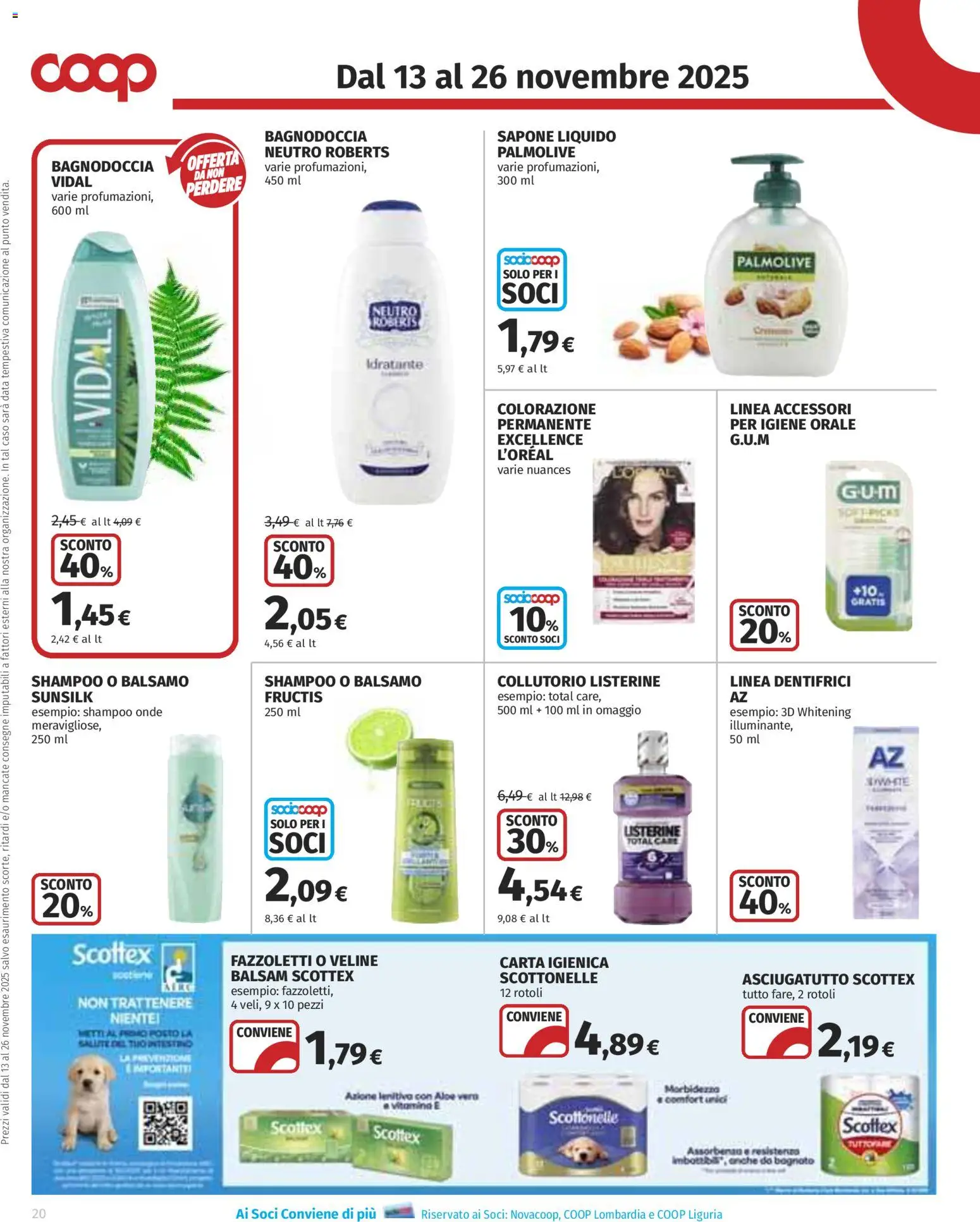 Volantino COOP del 13.11.2025 | Pagina: 20 | Prodotti: Shampoo, Veline, Asciugatutto, Aloe vera