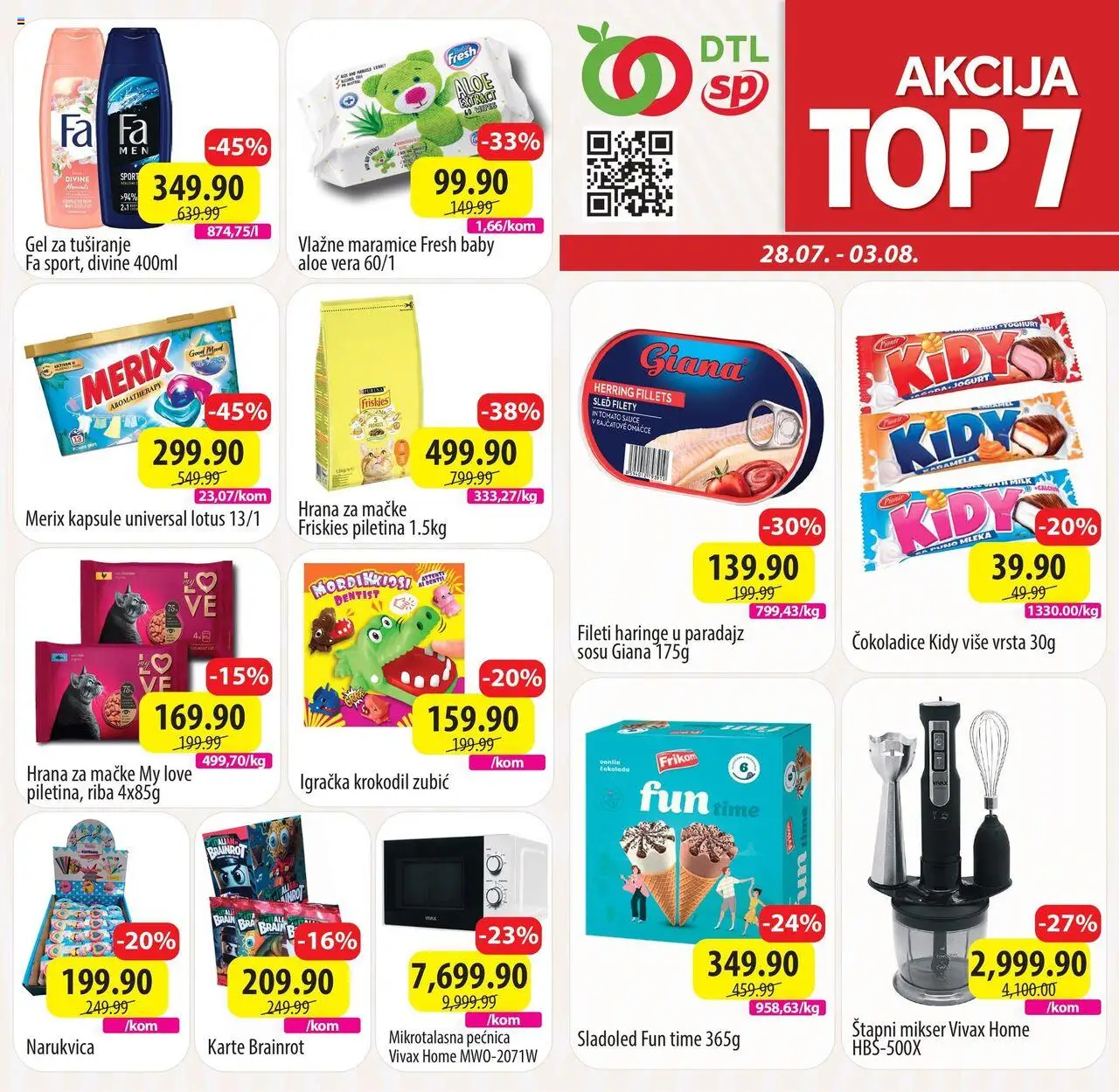 Senta Promet katalog - važi od 28.07.2025 | Strana: 1 | Proizvode: Hrana za mačke, Štapni mikser, Gel za tuširanje, Vlažne maramice