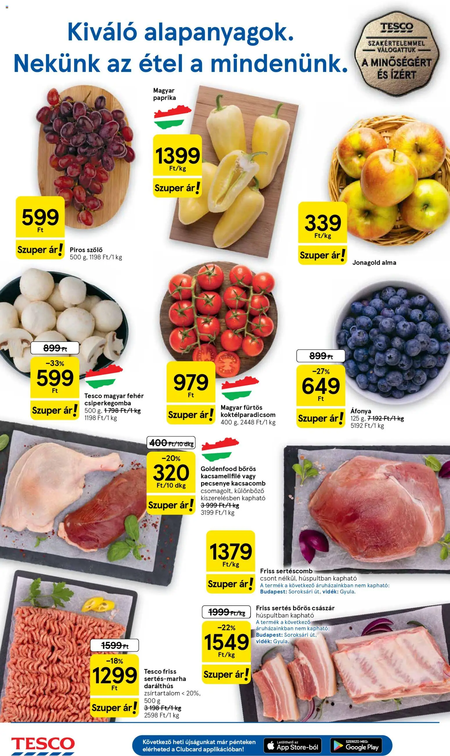 Tesco akciós ujság - amely érvényes a következő dátumtól: 16.04.2026 | Oldal: 2 | Termékek: Csiperkegomba, Áfonya, Sertéscomb, Alma