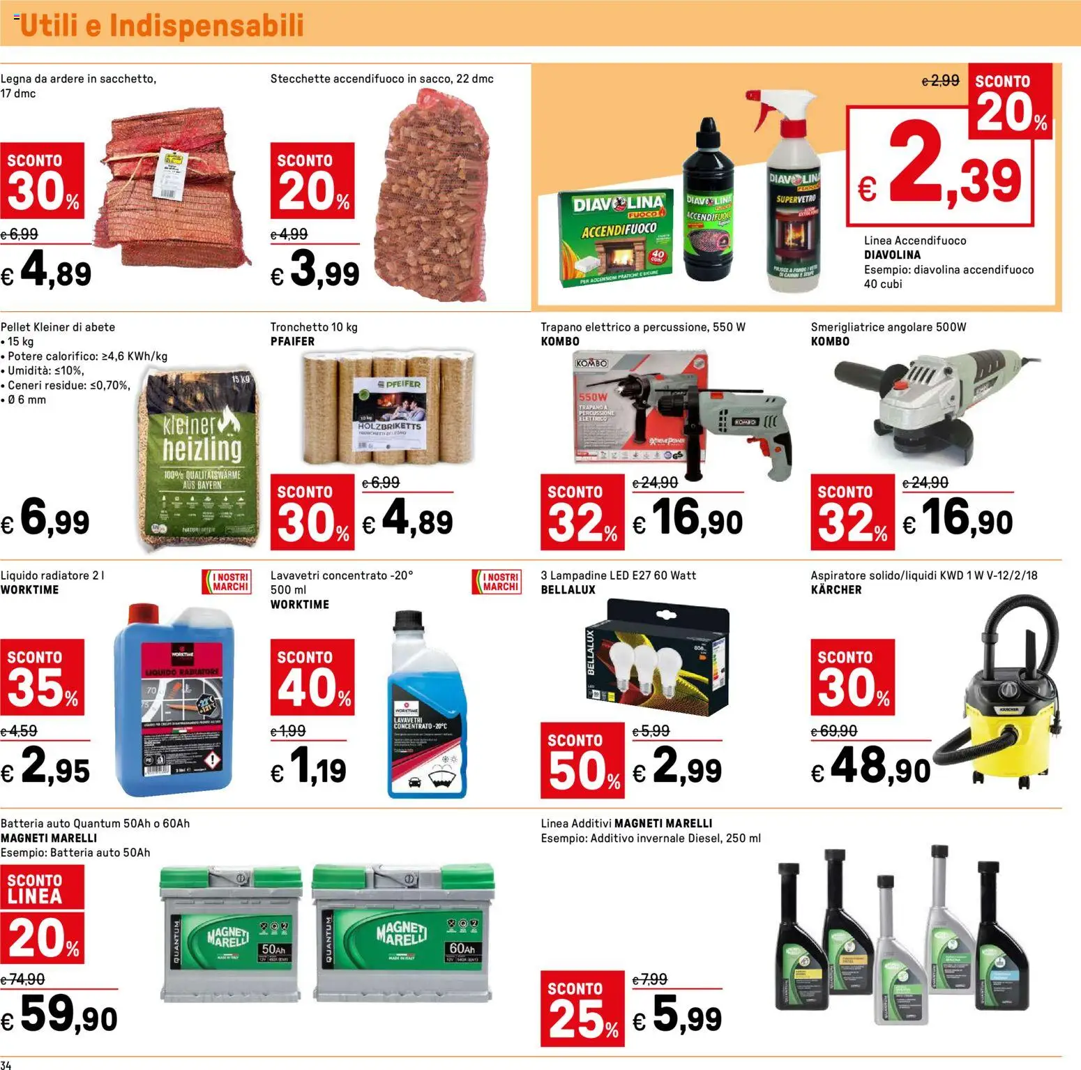Volantino Iper del 16.01.2026 | Pagina: 34 | Prodotti: Pellet, Trapano, Smerigliatrice, Batteria