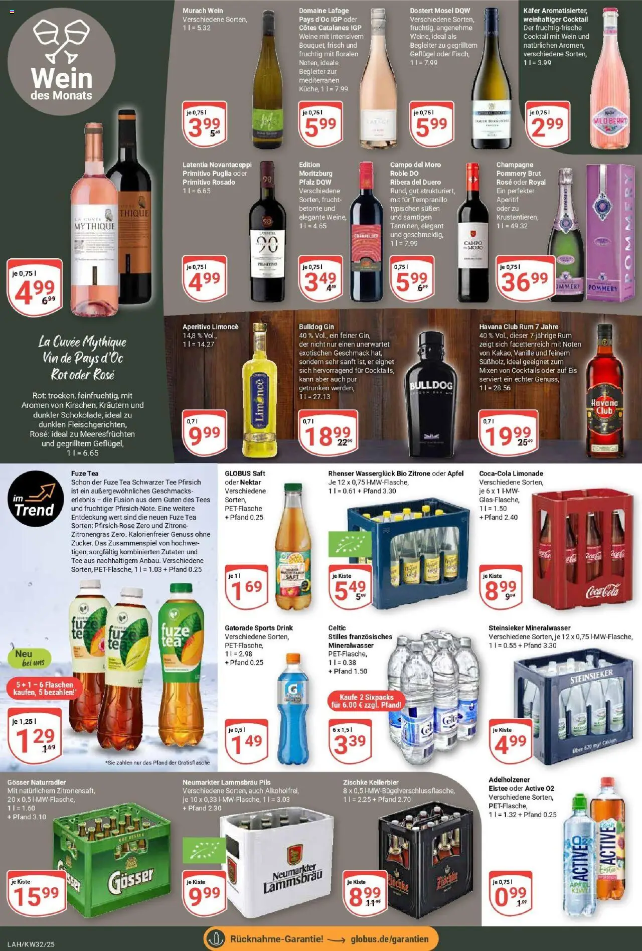 Globus prospekt Lahnstein	 - gültig ab dem 03.08.2025 | Seite: 17 | Produkte: Fuze tea, Adelholzener, Limonade, Saft
