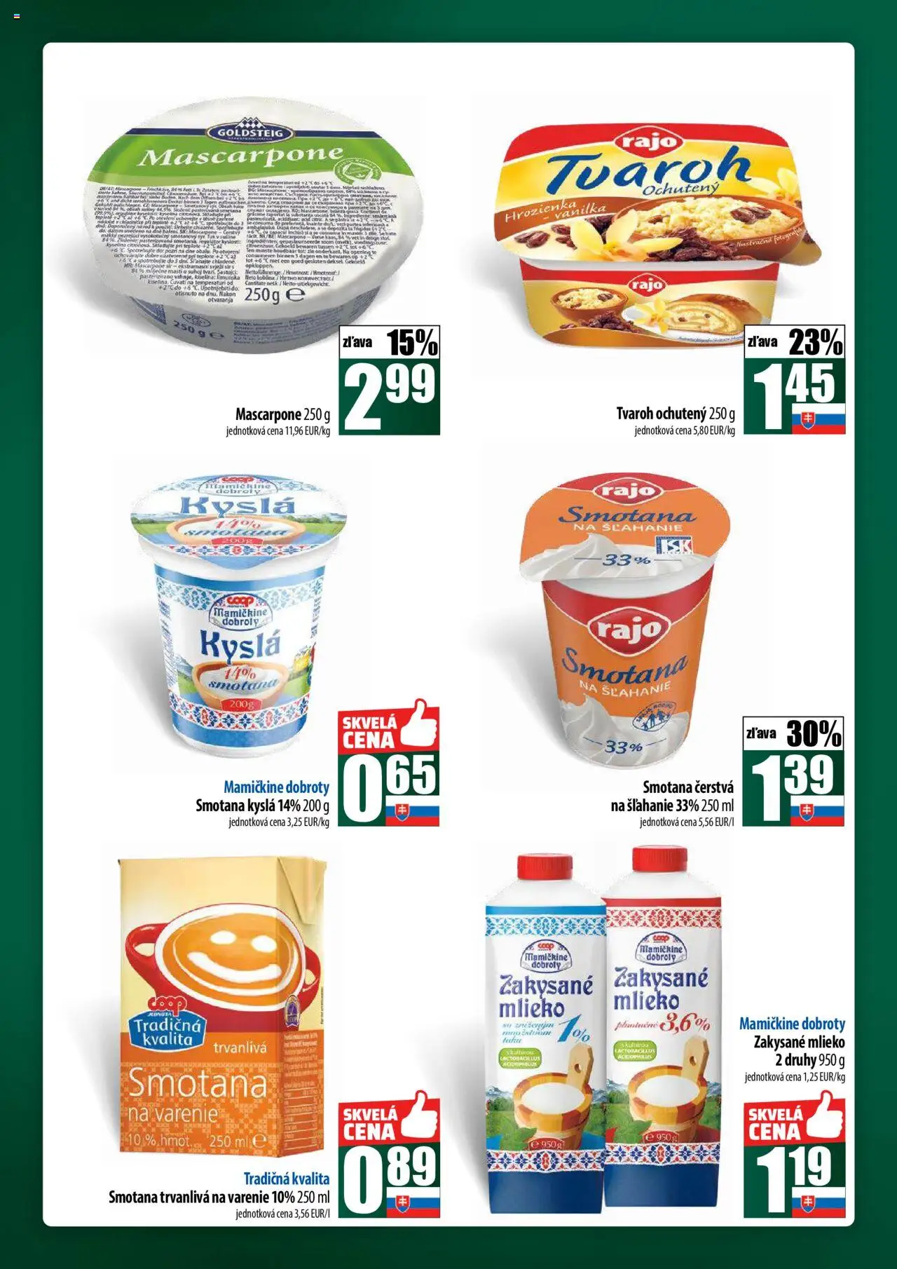 Nové COOP Jednota akcie – leták je platný od 02.10.2025 | Strana: 24 | Produkty: Mlieko, Smotana, Tvaroh, Zakysané mlieko
