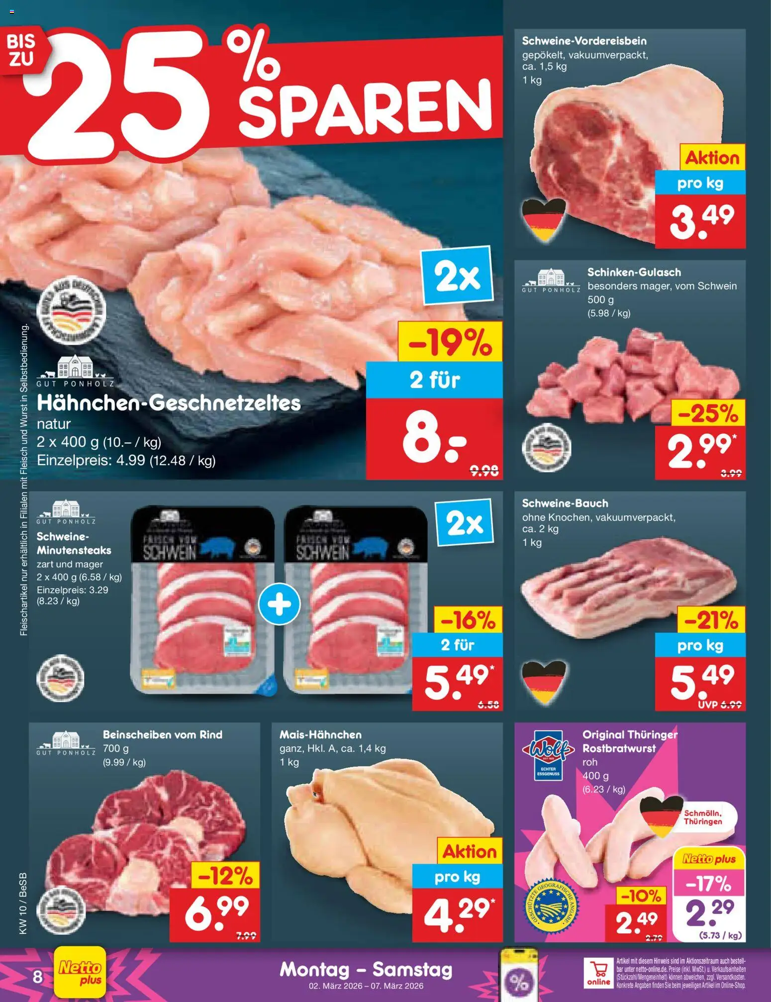 Netto Marken-Discount Prospekt 	 – gültig ab 02.03.2026 | Seite: 8 | Produkte: Schweinebauch, Wurst, Fleisch