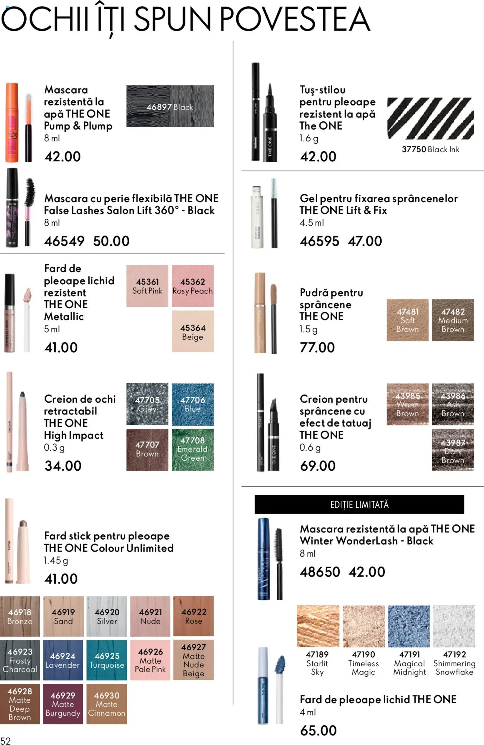 Noul catalog Oriflame – valabil de la 11.02.2026 | Pagină: 52 | Produse: Mascara, Fard de pleoape, Creion de ochi, Apă