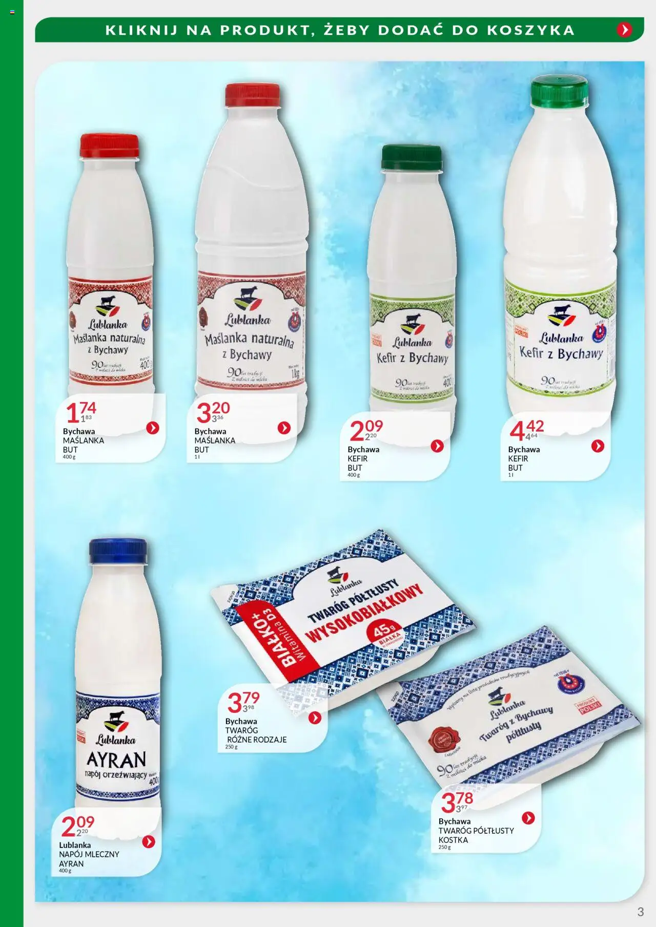 Eurocash Gazetka - Oferta Handlowa MR Południowy Wschód od 04.08.2025 | Strona: 3 | Produkty: Twaróg półtłusty, Maślanka, Mleka, Twaróg