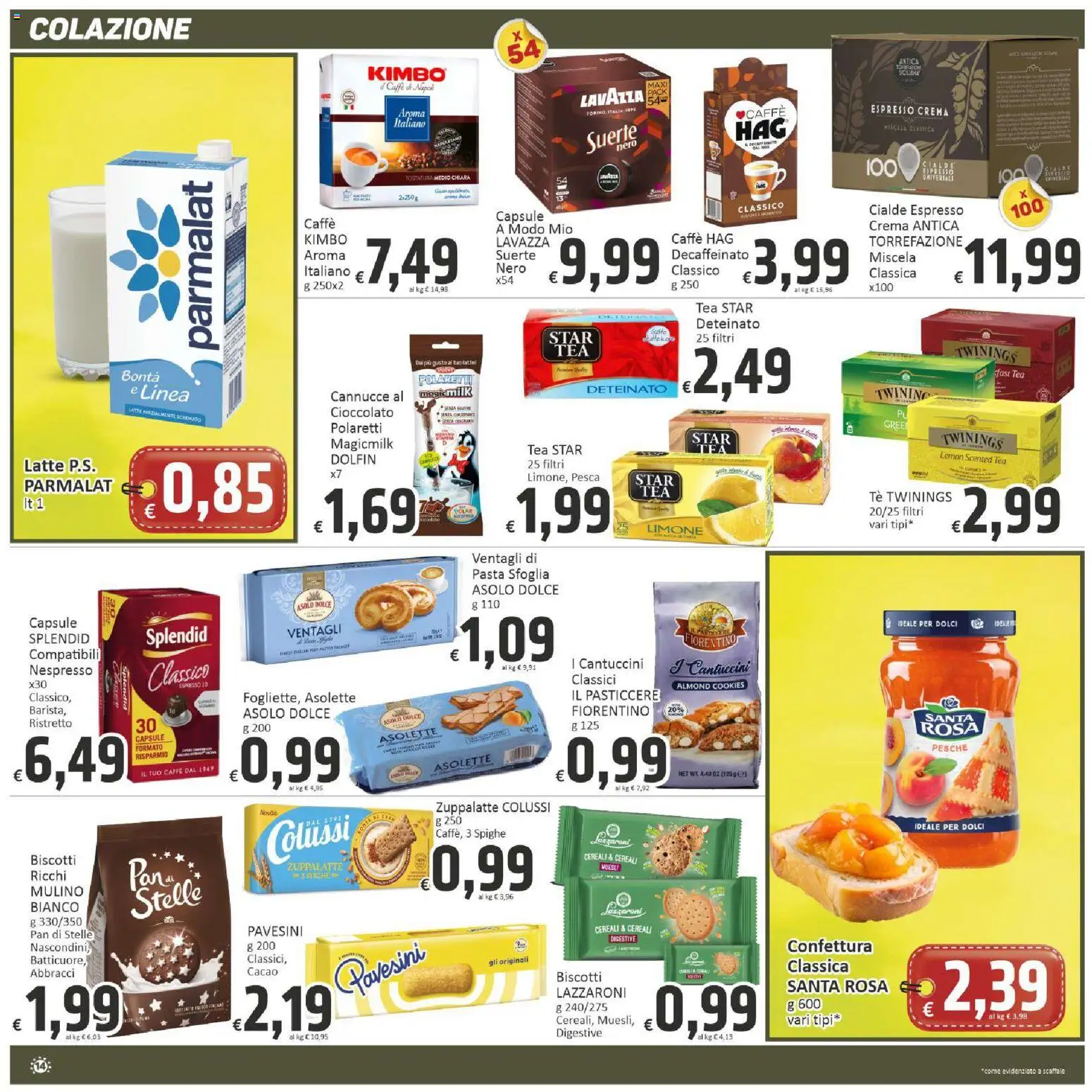 Volantino Paghi Poco del 16.04.2026 | Pagina: 14 | Prodotti: Pasta sfoglia, Biscotti, Pasta, Lavazza