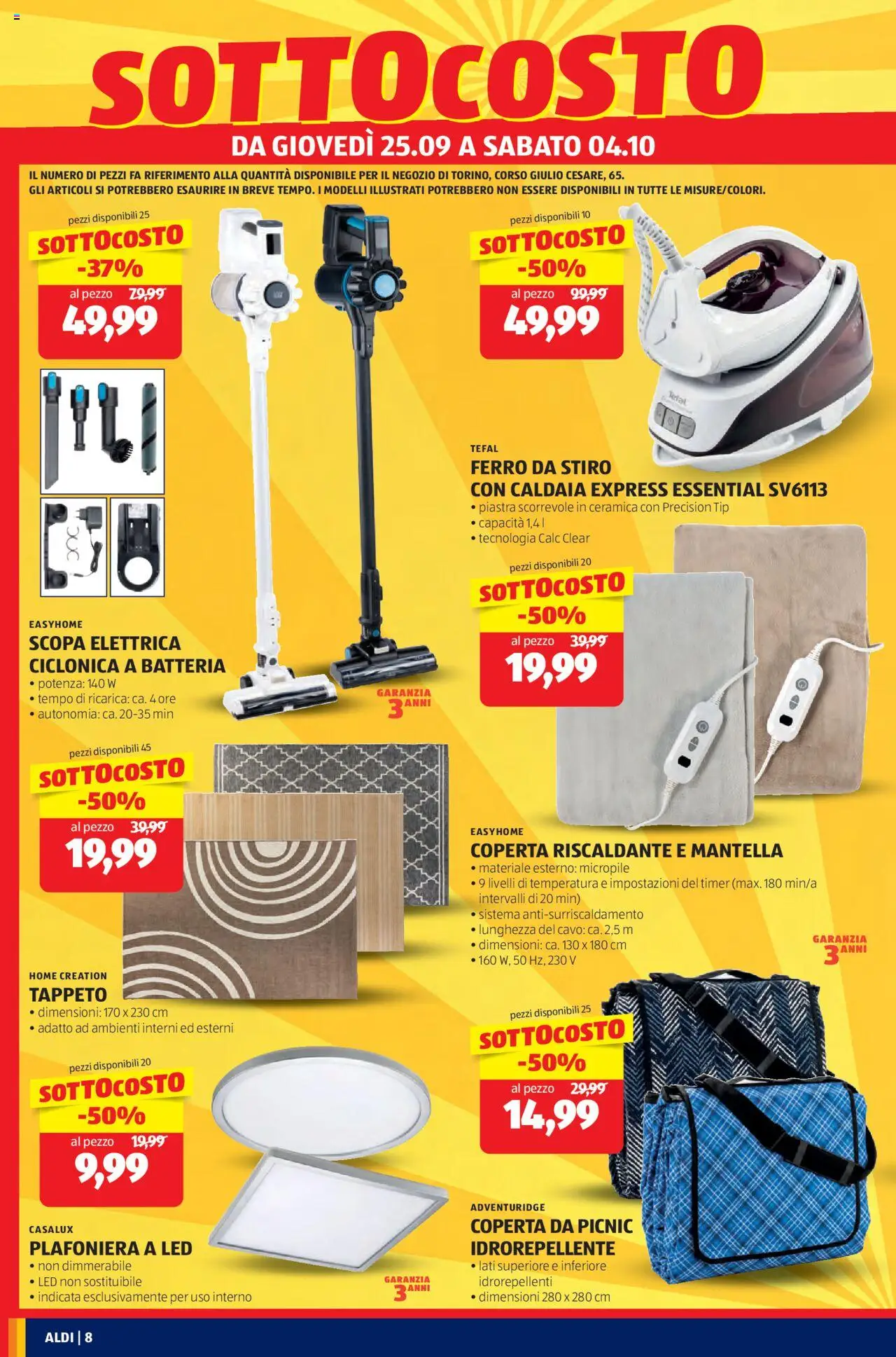 Volantino Aldi del 25.09.2025 | Pagina: 8 | Prodotti: Scopa elettrica, Caldaia, Cavo, Coperta