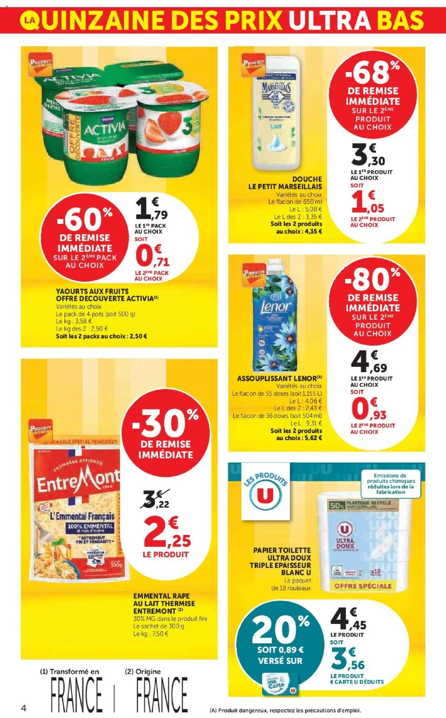 {H1} | Page: 4 | Produits: Papier toilette, Lenor, Douche, Lait