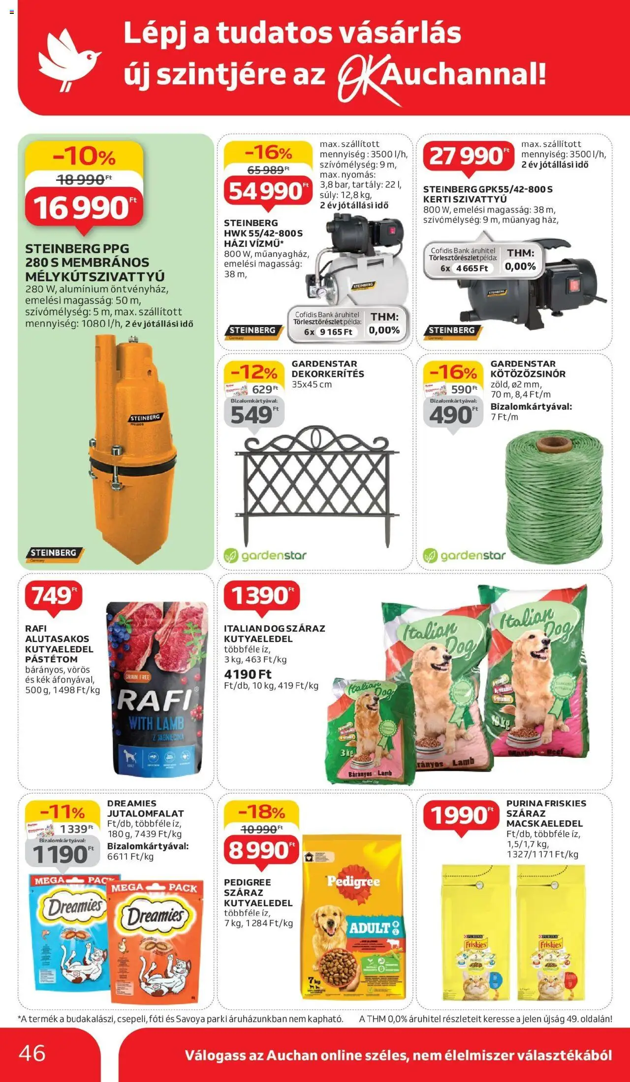 Auchan akciós ujság - amely érvényes a következő dátumtól: 29.05.2025 | Oldal: 46 | Termékek: Macskaeledel, Kutyaeledel, Pástétom, Szivattyú
