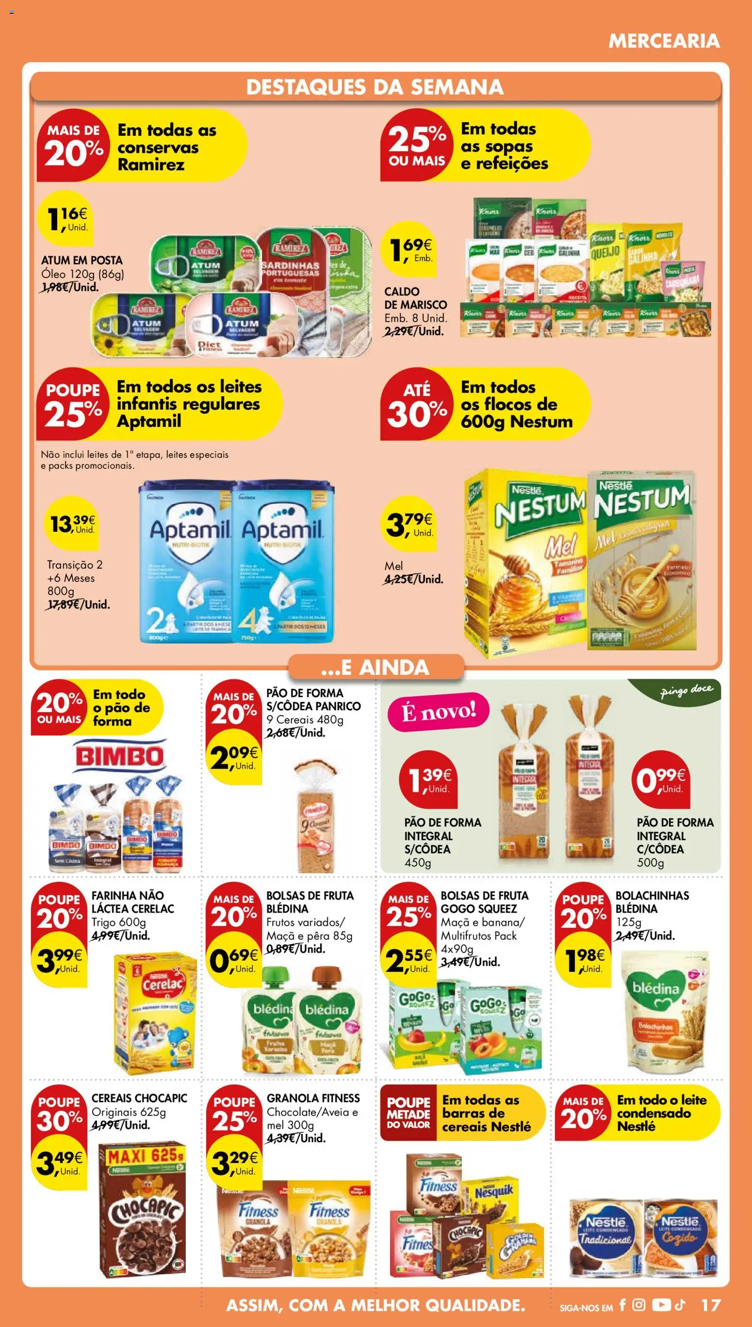 Pingo Doce folheto │ válido de 03.01.2026 | Página: 17 | Produtos: Barras de cereais, Leite, Pão, Cereais