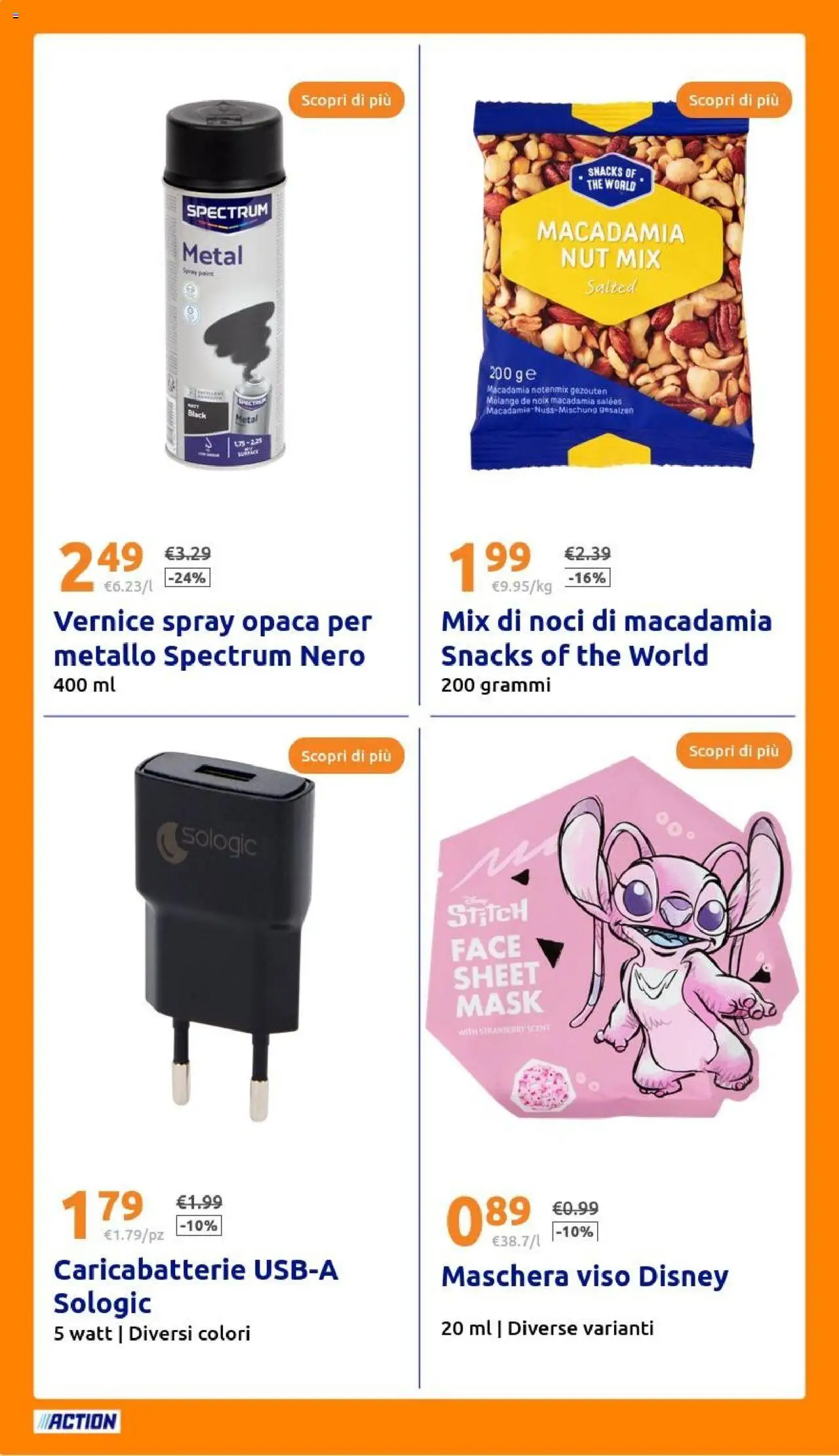 Volantino Action del 13.08.2025 | Pagina: 28 | Prodotti: Maschera, Maschera viso, Noci, Caricabatterie