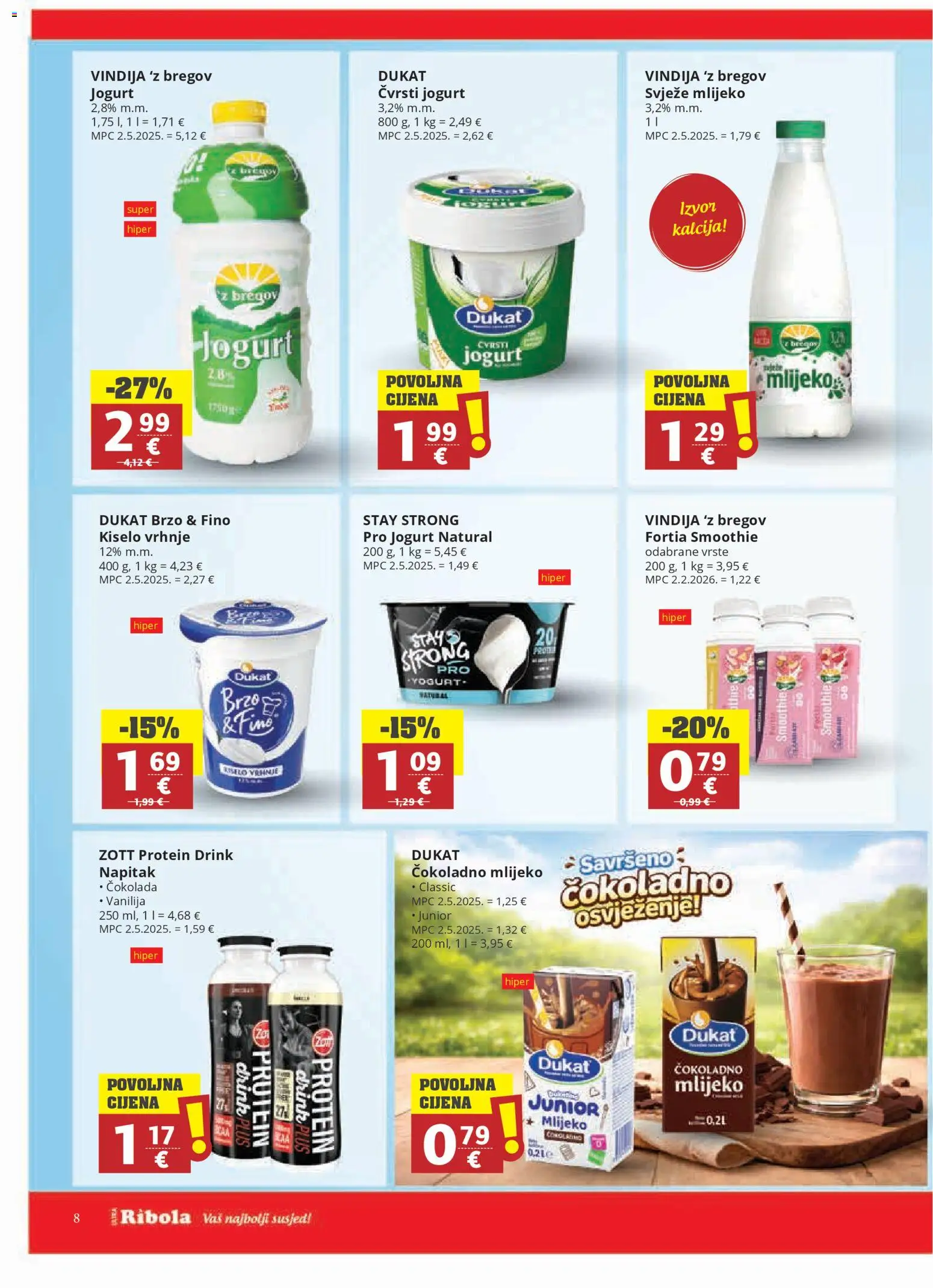 Ribola katalog | vrijedi od 04.03.2026 | Stranica: 8 | Proizvodi: Vindija, Mlijeko, Jogurt, Smoothie