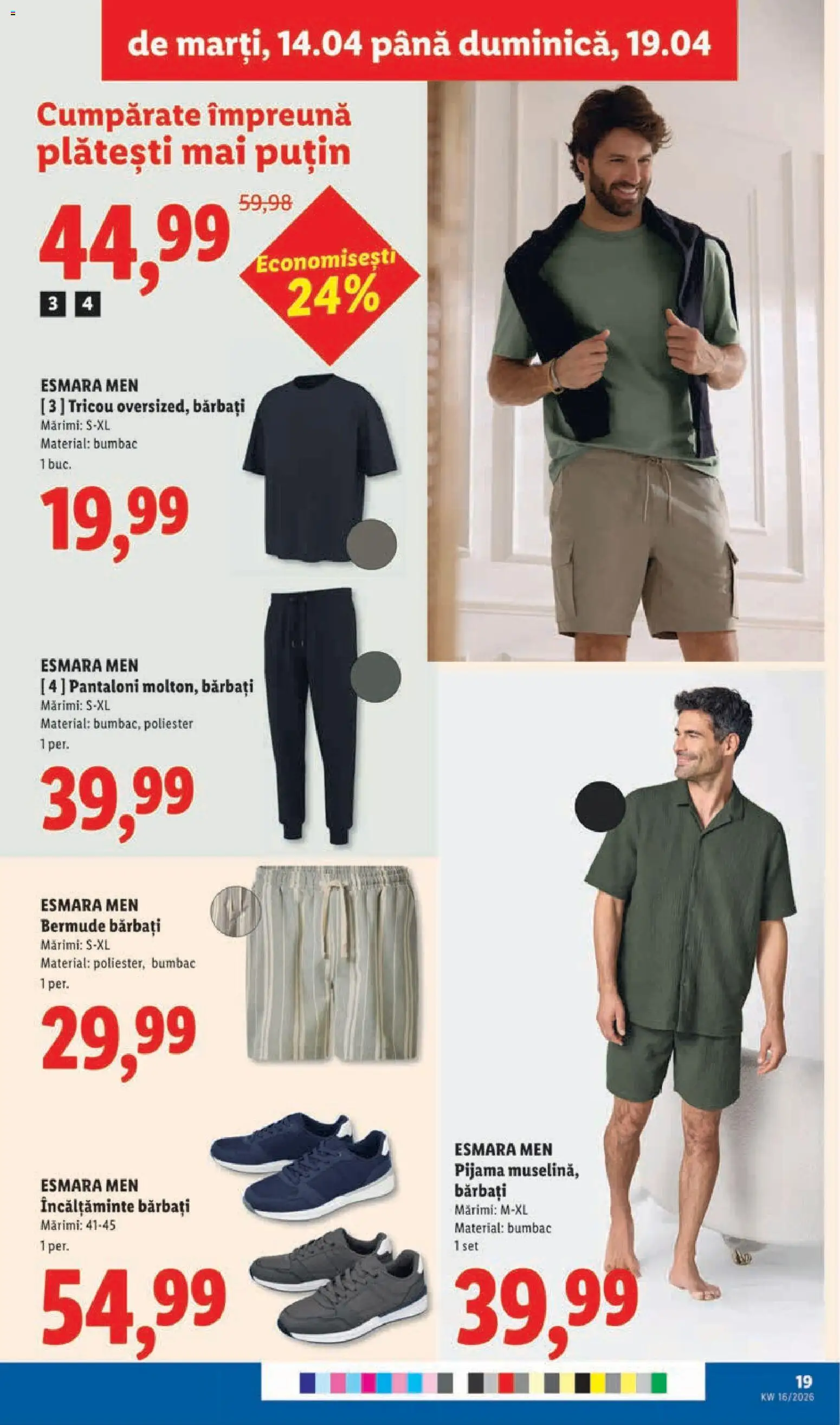 Noul catalog Lidl – valabil de la 14.04.2026 | Pagină: 19 | Produse: Bornoz takımı, Tricou, Pantaloni