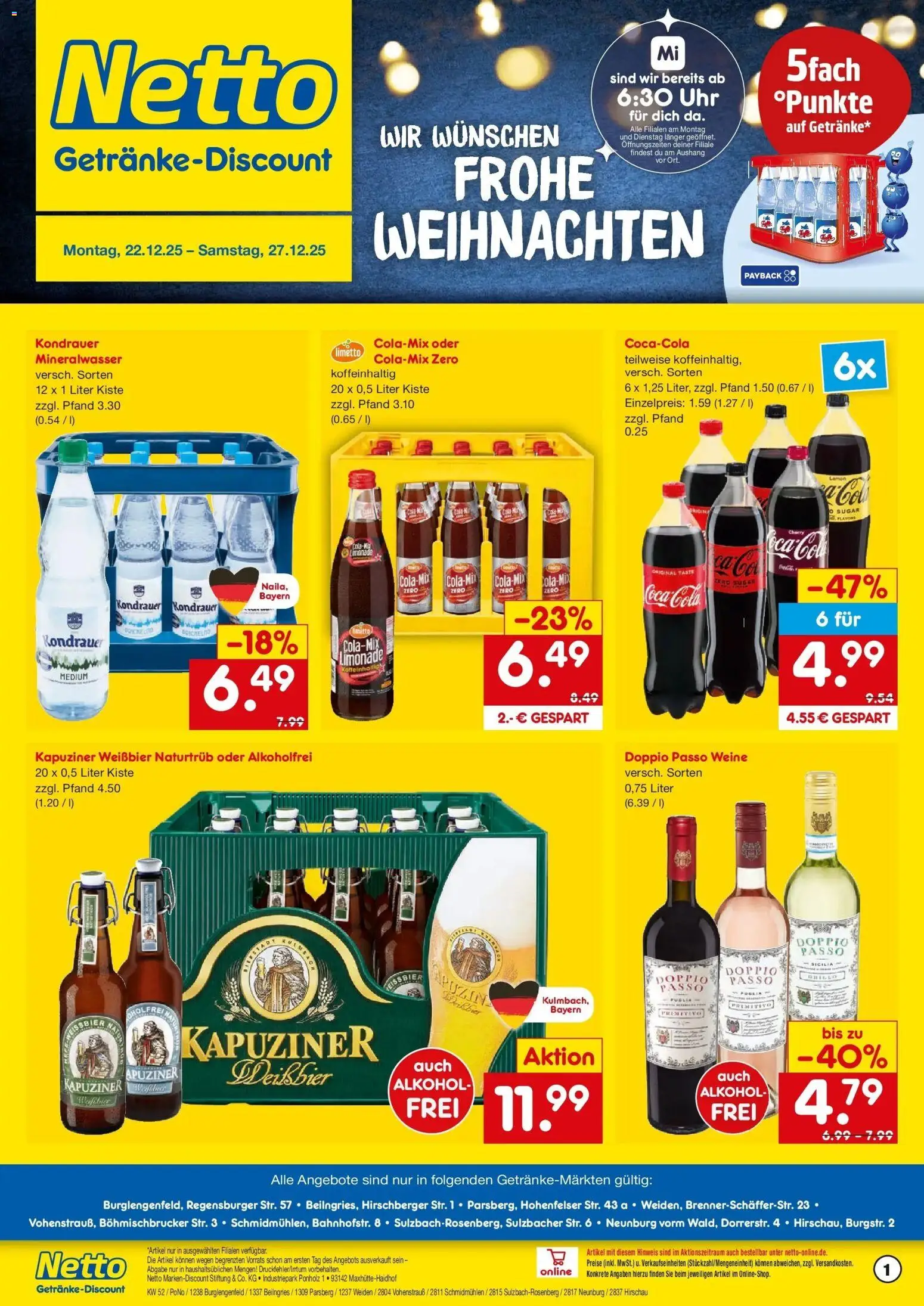 Netto Marken-Discount prospekt Hirschau	 – gültig ab 22.12.2025 | Seite: 1 | Produkte: Coca cola, Cola, Bier, Uhr